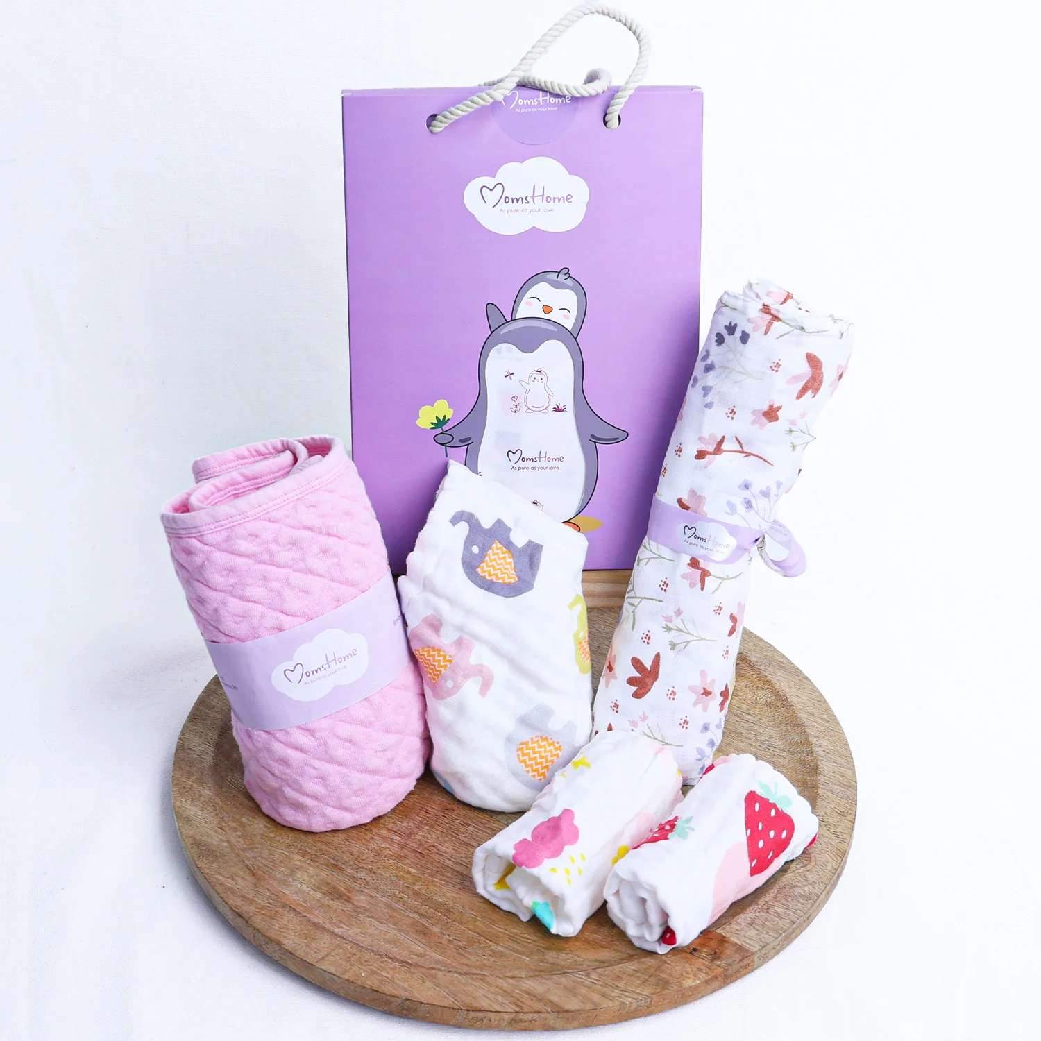Organic Cotton Baby Essentials Gift Set | Baby Shower Gift Hamper | Towel & Swaddle Combo | 0- 1 Years | 5 Items - Image 2