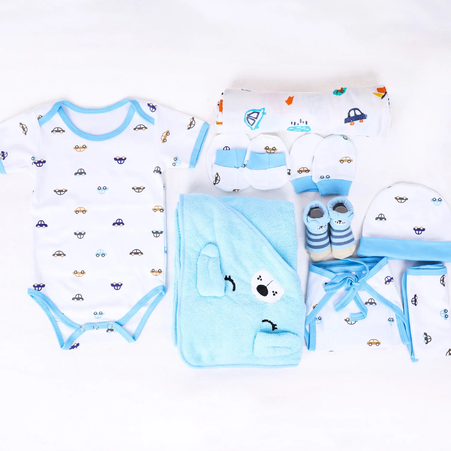Organic Cotton Baby Essentials Gift Set | Baby Shower Gift Hamper | Baby Clothing Gift Combo | Car | Pack of 10 - Image 3