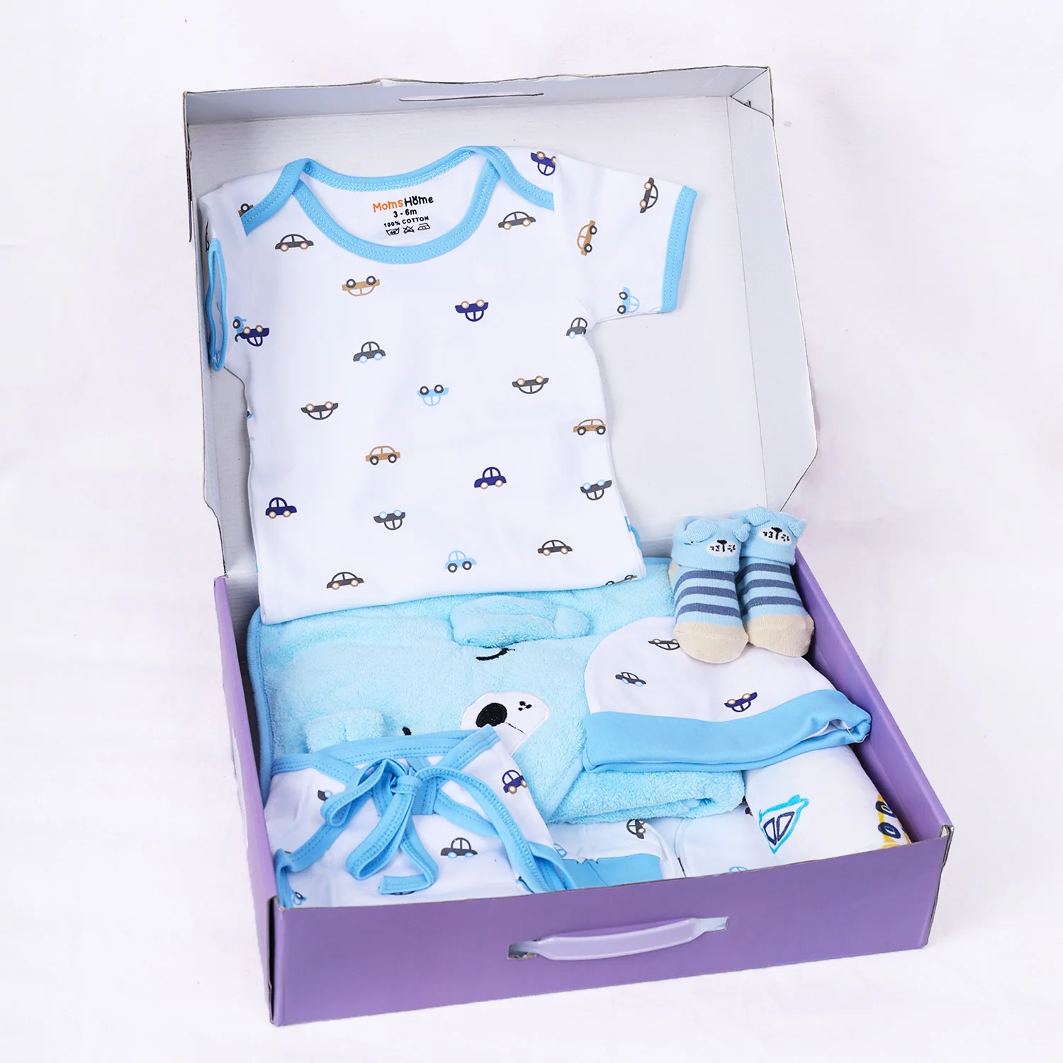 Organic Cotton Baby Essentials Gift Set | Baby Shower Gift Hamper | Baby Clothing Gift Combo | Car | Pack of 10 - Image 6