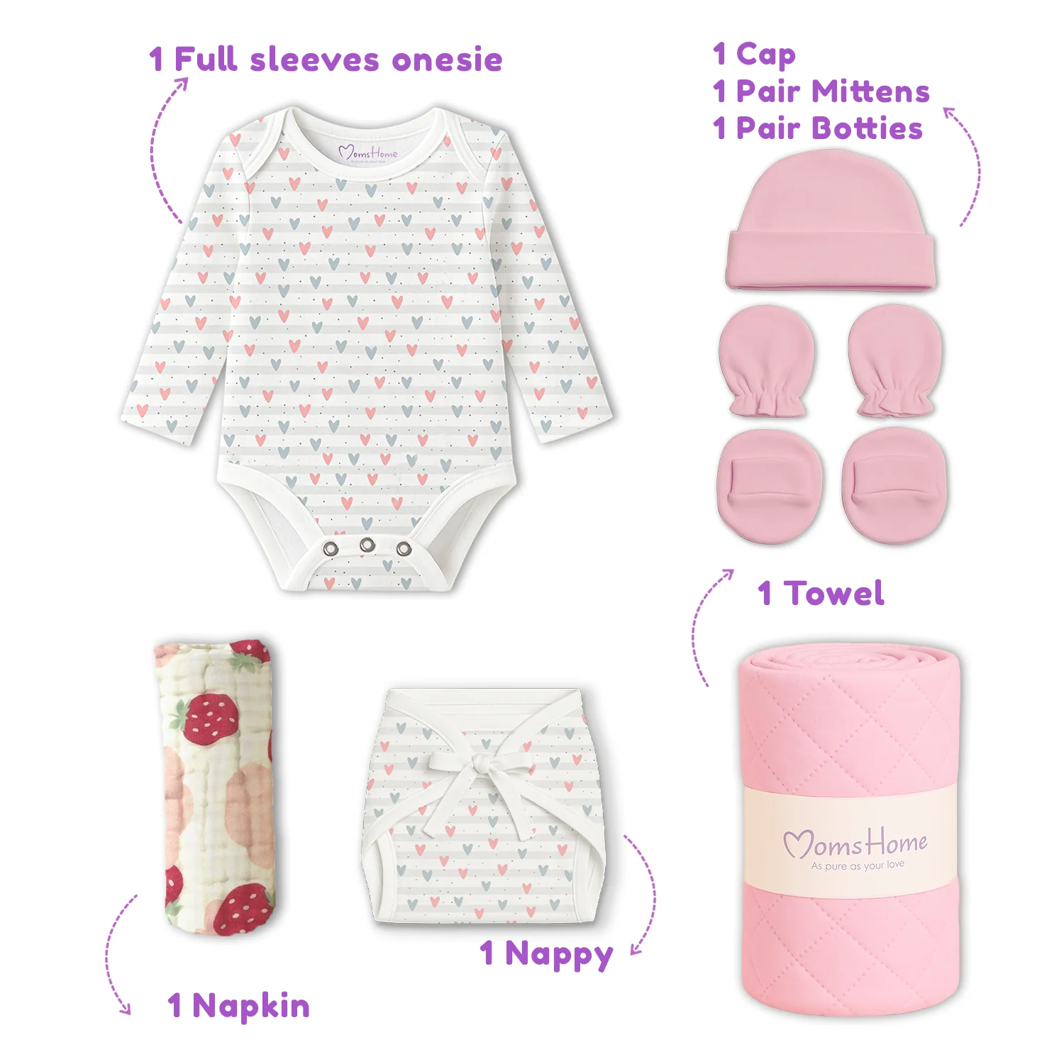 Organic Cotton Baby Essentials Gift Set | Baby Shower Gift Hamper | Baby Clothing Gift Combo | Pack of 7 - Image 3