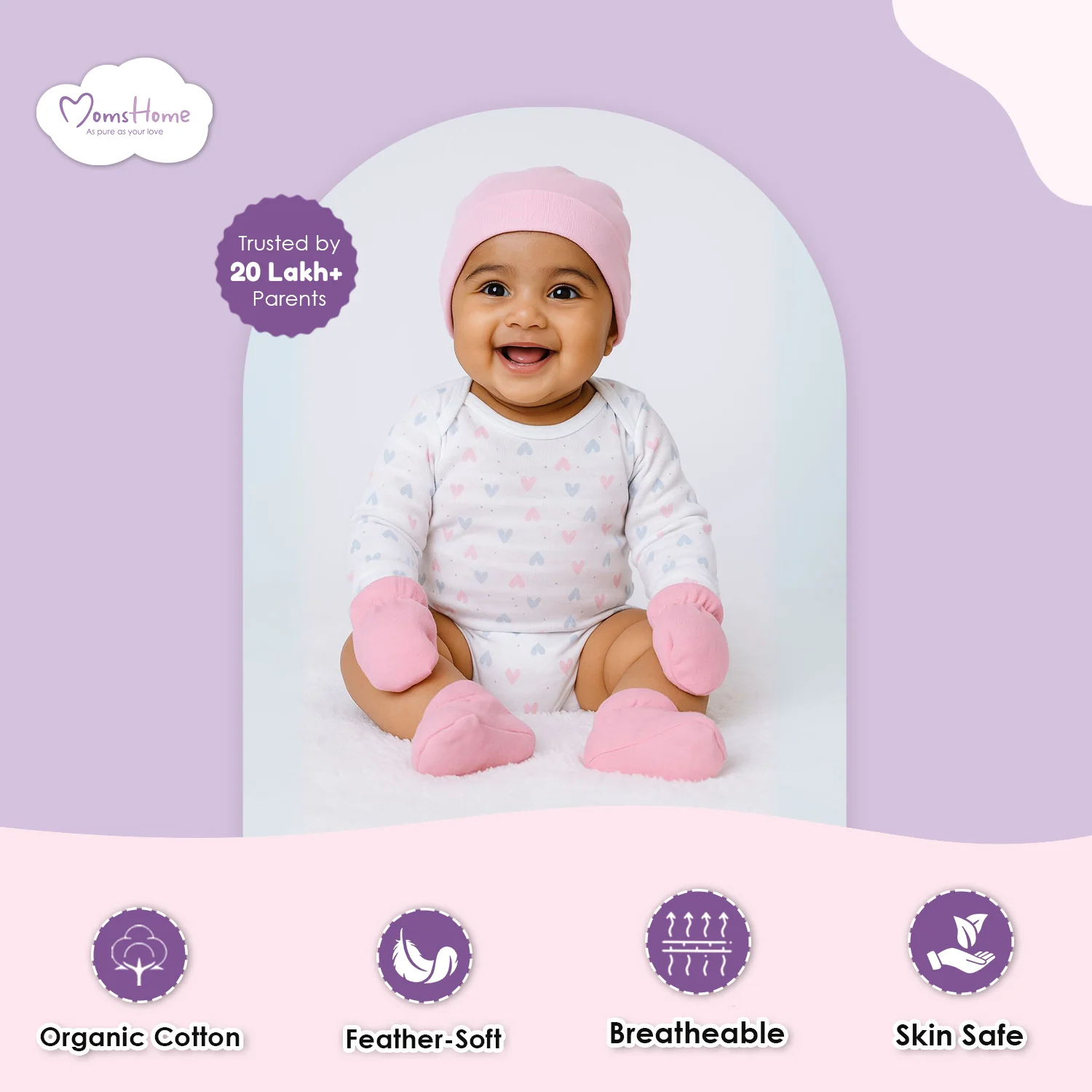 Organic Cotton Baby Essentials Gift Set | Baby Shower Gift Hamper | Baby Clothing Gift Combo | Pack of 7 - Image 5