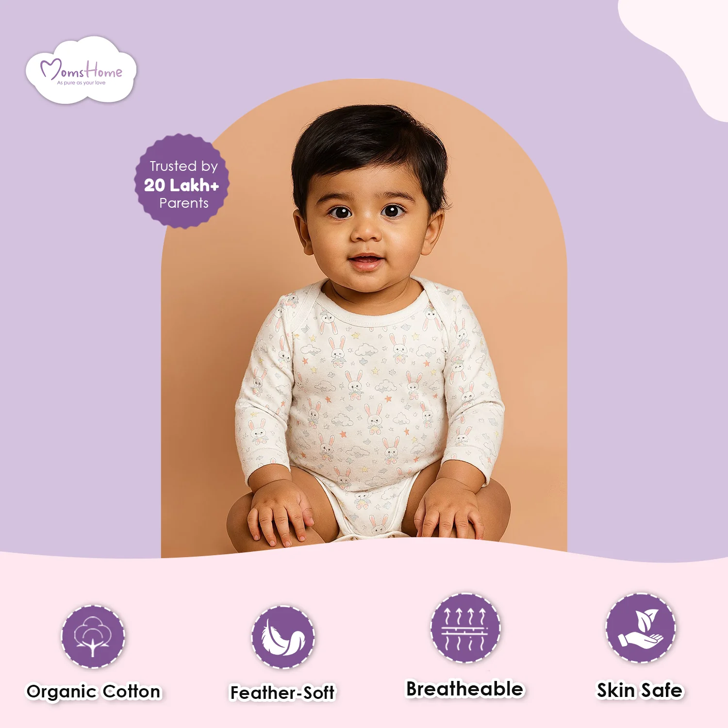 Organic Cotton Baby Full Sleeve Onesie | Bunny | Pack of 1 - Image 3