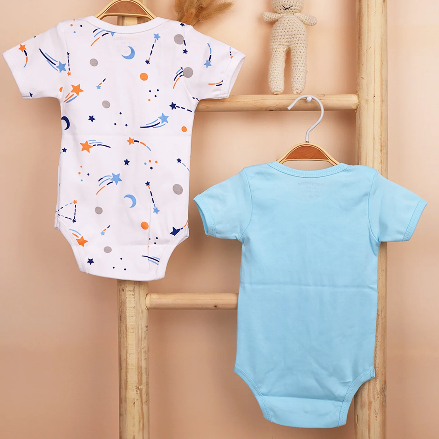Organic Cotton Baby Half Sleeve Onesie | Galaxy & Blue  | Pack of 2 - Image 6