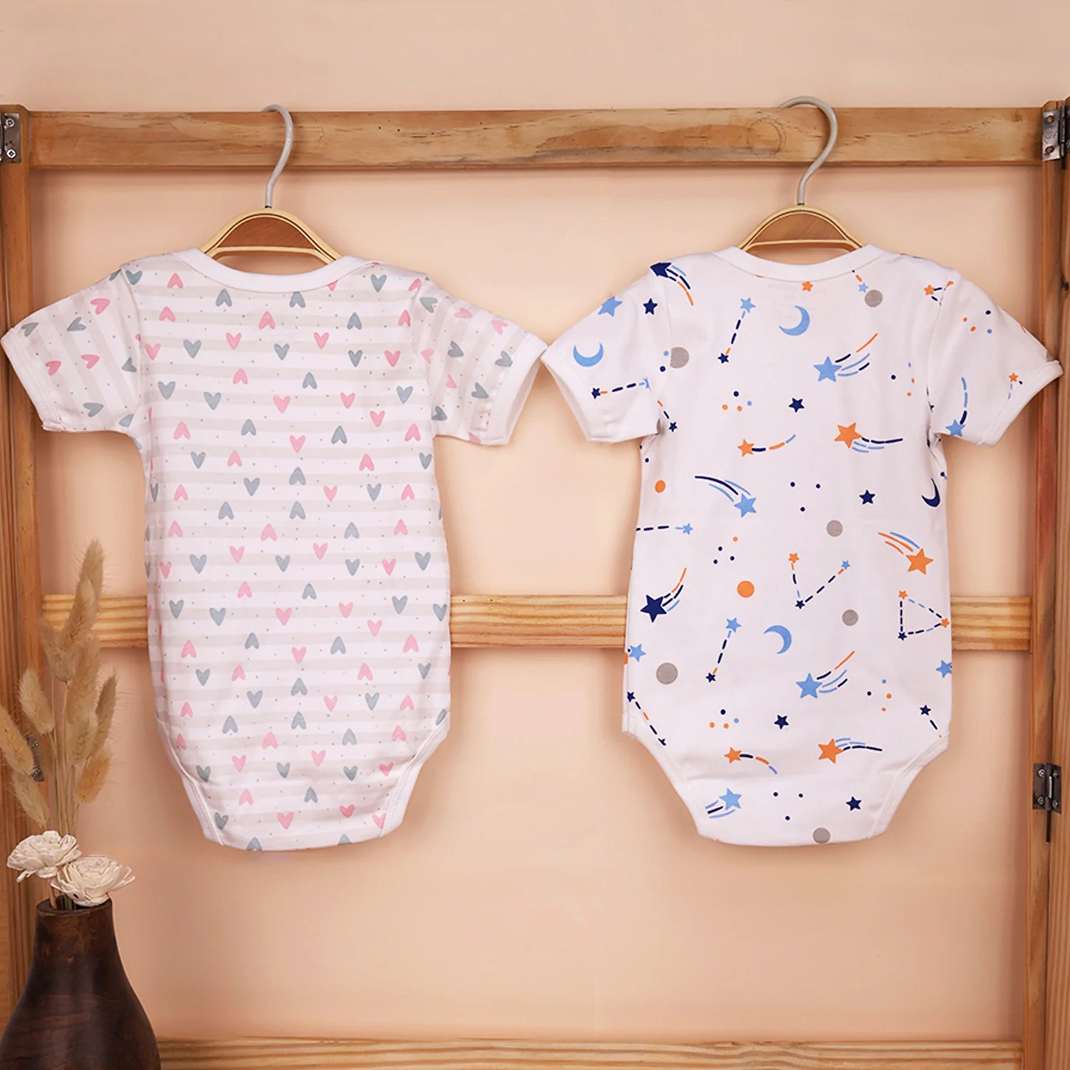 Organic Cotton Baby Half Sleeve Onesie | Galaxy & Little Hearts  | Pack of 2 - Image 7