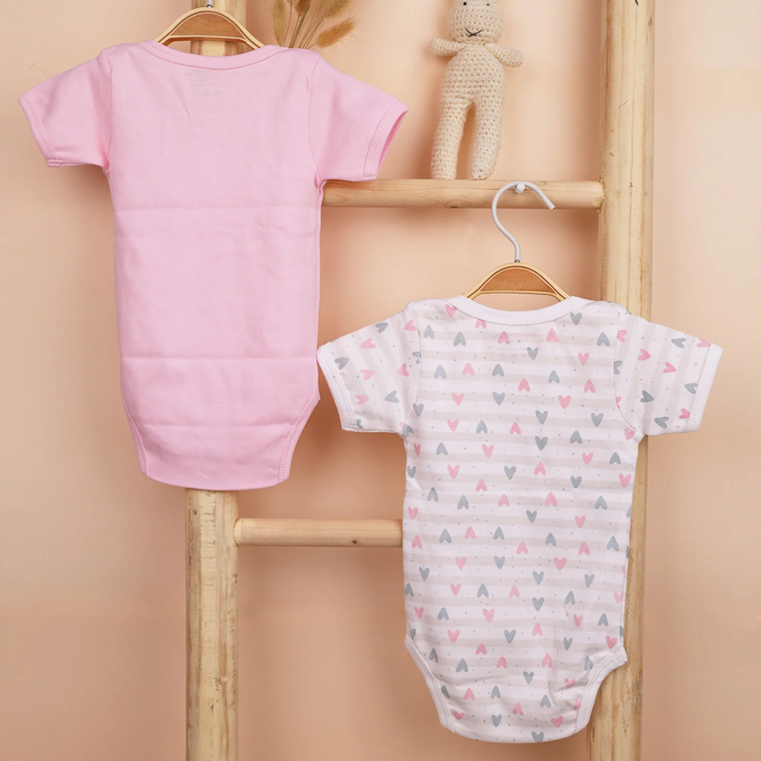 Organic Cotton Baby Half Sleeve Onesie | Little Hearts & Pink  | Pack of 2 - Image 5