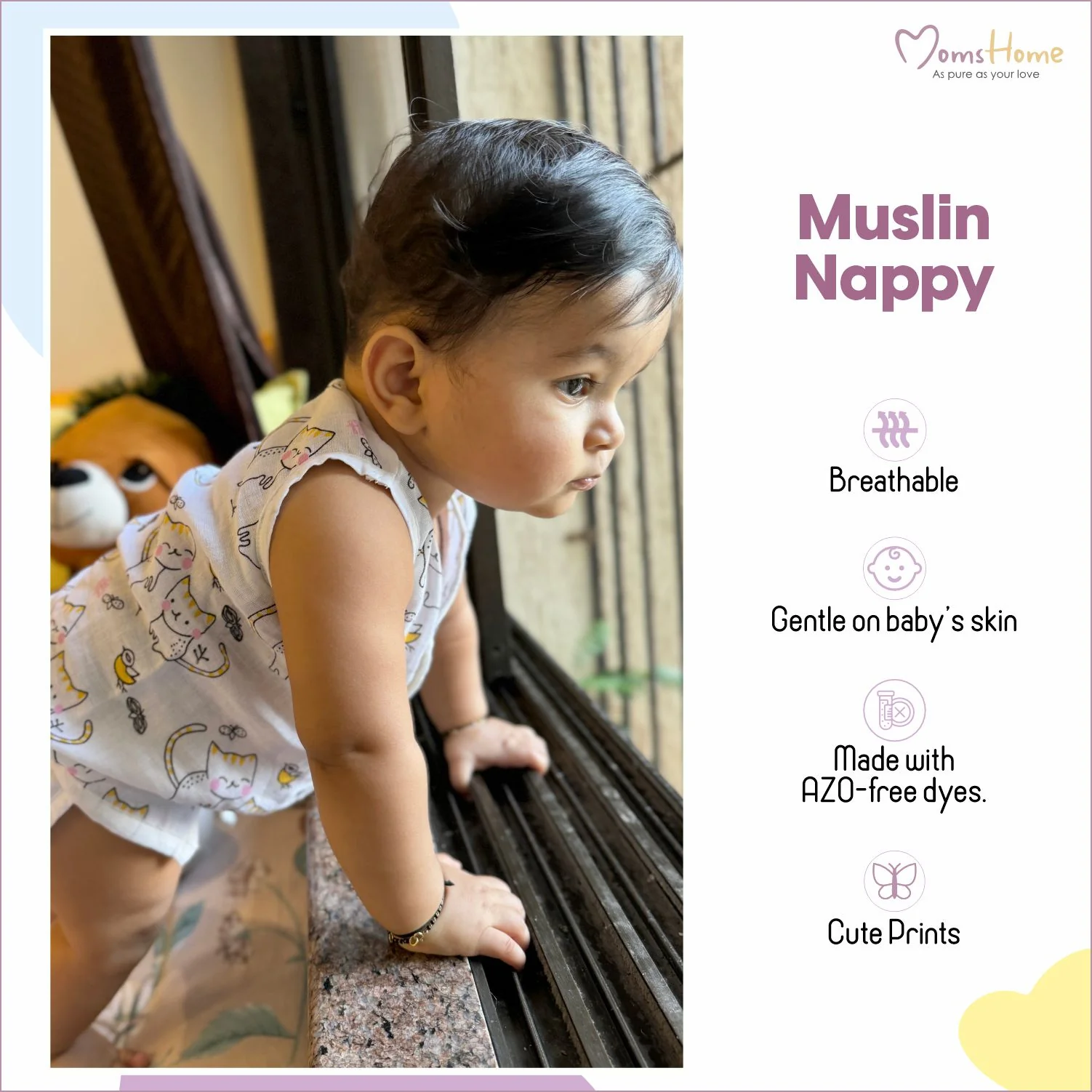 Organic Cotton Baby Muslin Nappies | Pack of 3 | Mix Design - Image 5