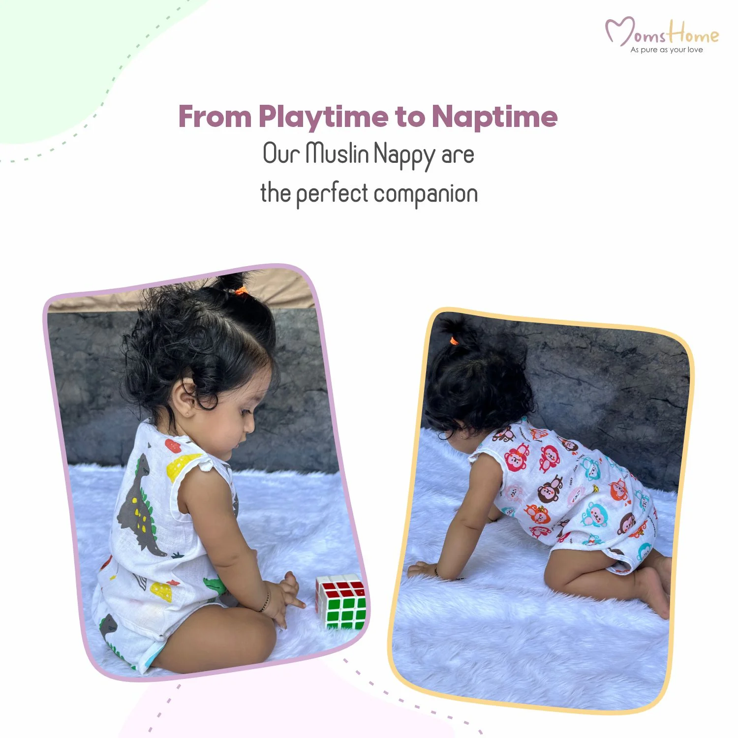 Organic Cotton Baby Muslin Nappies | Pack of 3 | Mix Design - Image 6