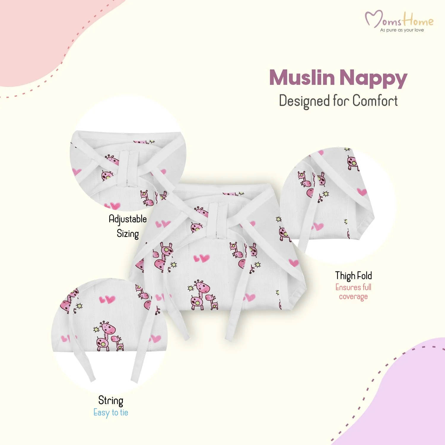 Organic Cotton Baby Muslin Nappies | Pack of 3 | Mix Design - Image 7
