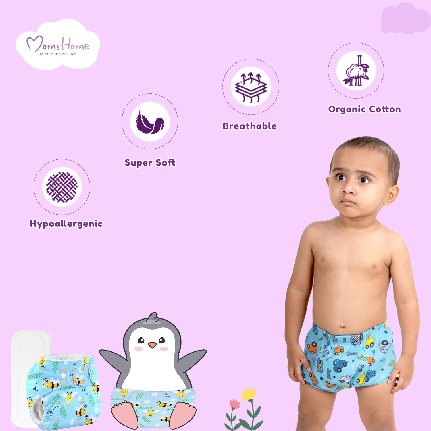 Organic Cotton Baby Nappy Time Combo | 5 Items | 0-6 Months - Image 6