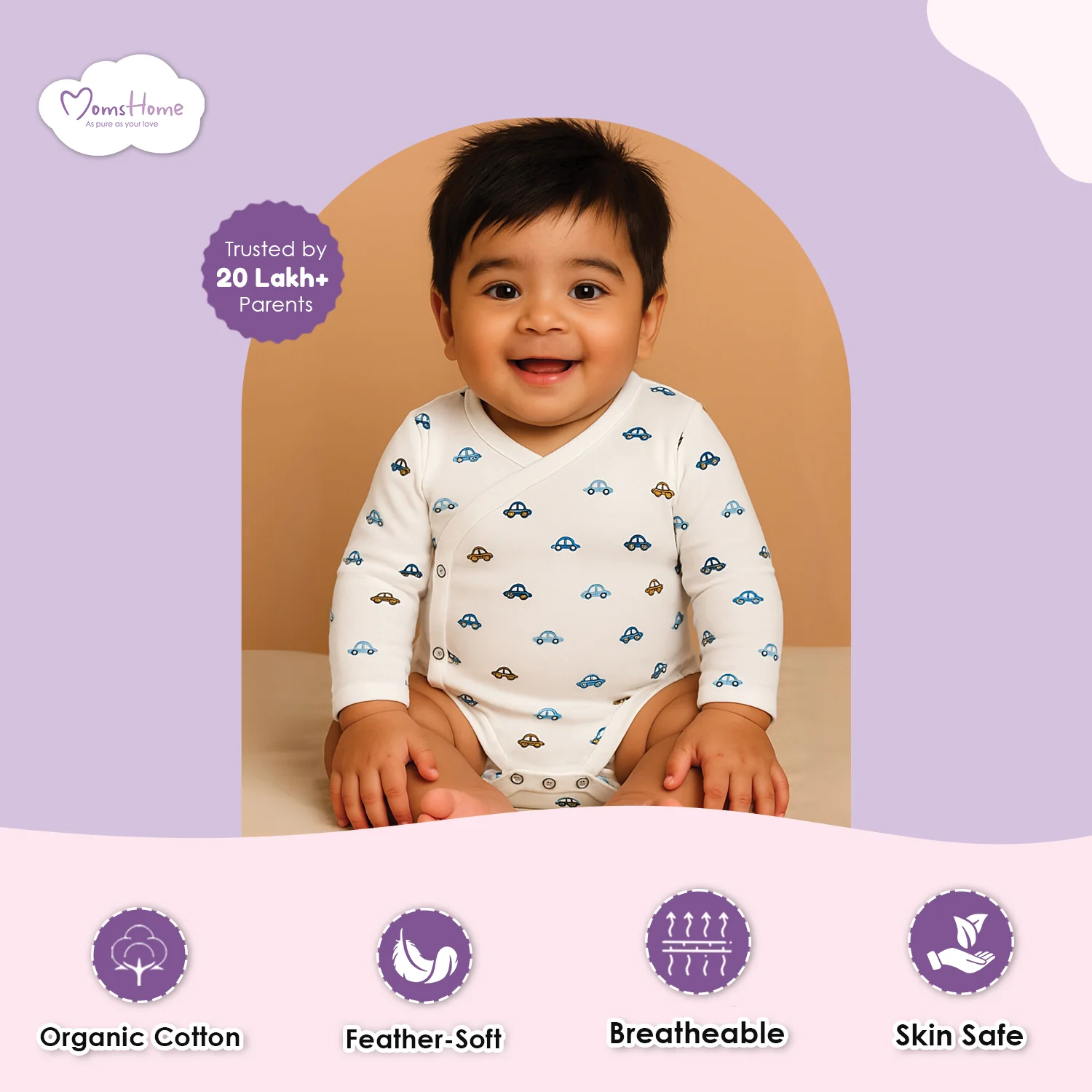 Organic Cotton Front Open Kimono Onesie For New Born Baby | 0-6 Months | Pack of 1 - Image 5