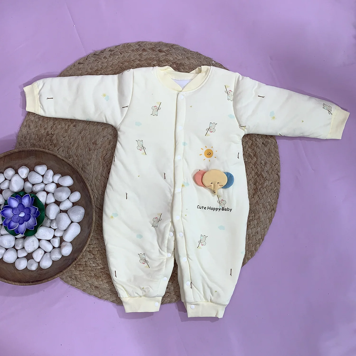 Organic Cotton Full Body Romper For Baby | Elephant | Pack of 1 - Image 3