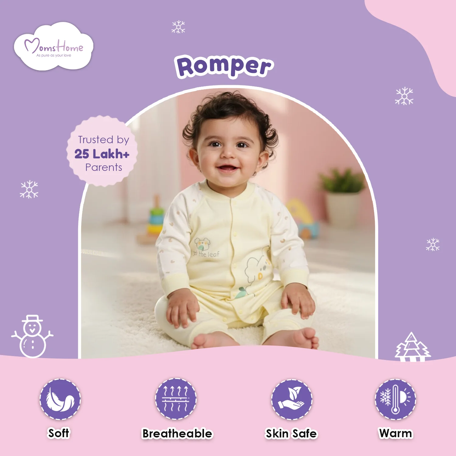 Organic Cotton Full Body Romper For Baby | Pack of 1 - Image 4