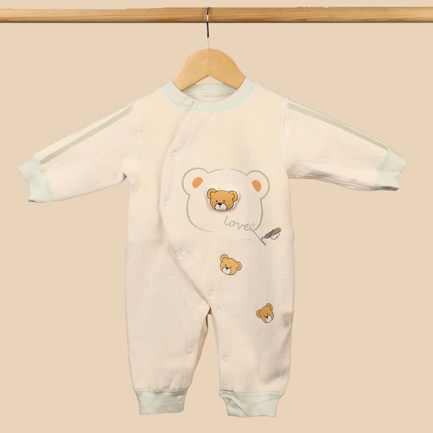 Organic Cotton Full Body Winter Romper for Babies | Soft & Warm Baby Romper | 0-6 Months | Teddy | Pack of 1 - Image 2