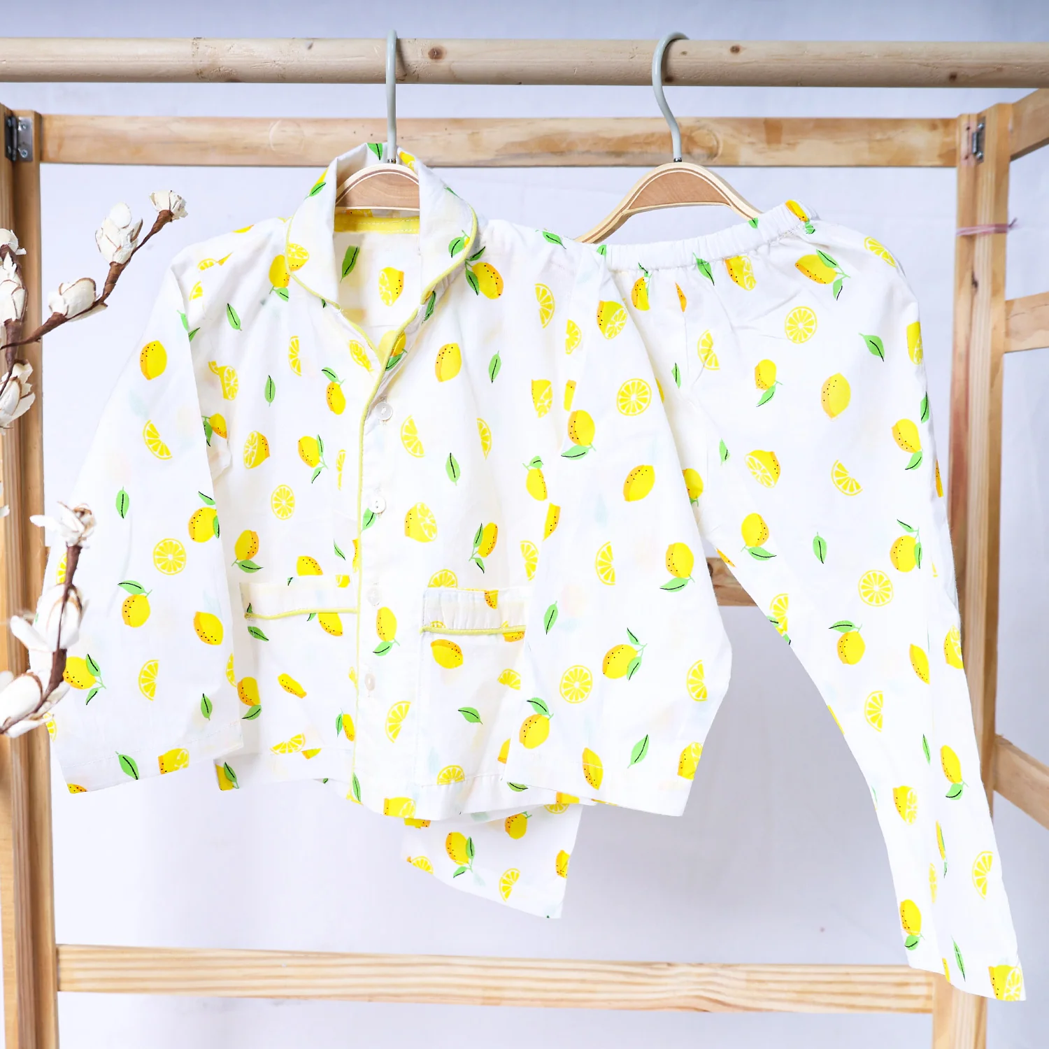 Organic Cotton Kids Pajama Set Combo | Night Suit | Sleepwear | Lemon - Image 6