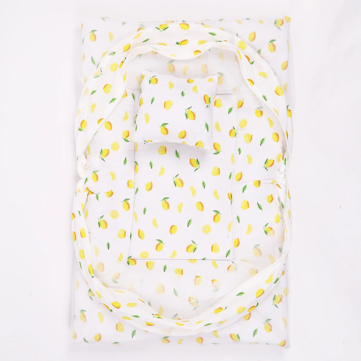 Organic Cotton Muslin Foldable Mosquito Net Bedding | Lemon - Image 3