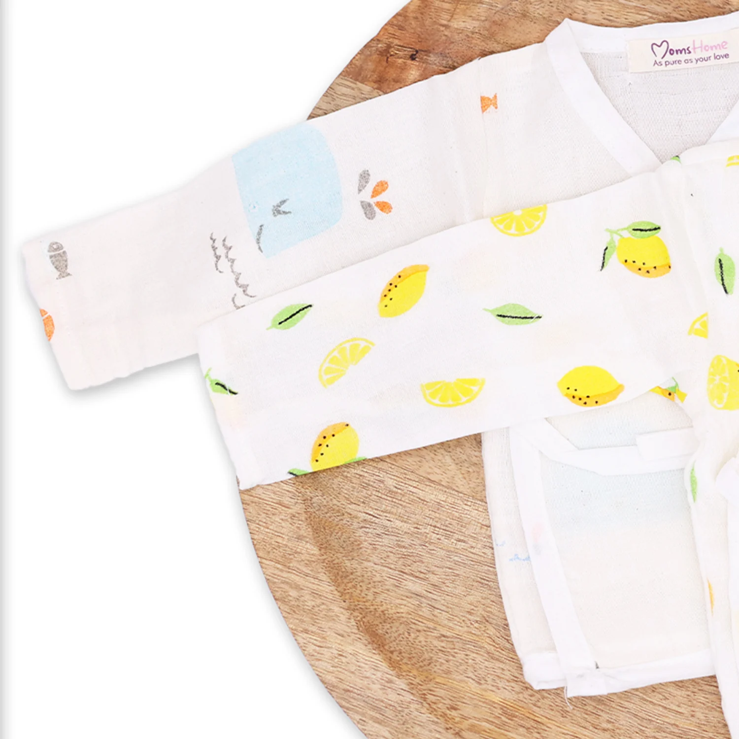 Organic Cotton Muslin Front Open Kimono Jhabla & Nappy For New Born Baby | New Born Baby Clothing | Lemon, Blue Whale | Pack of 4 - Image 7