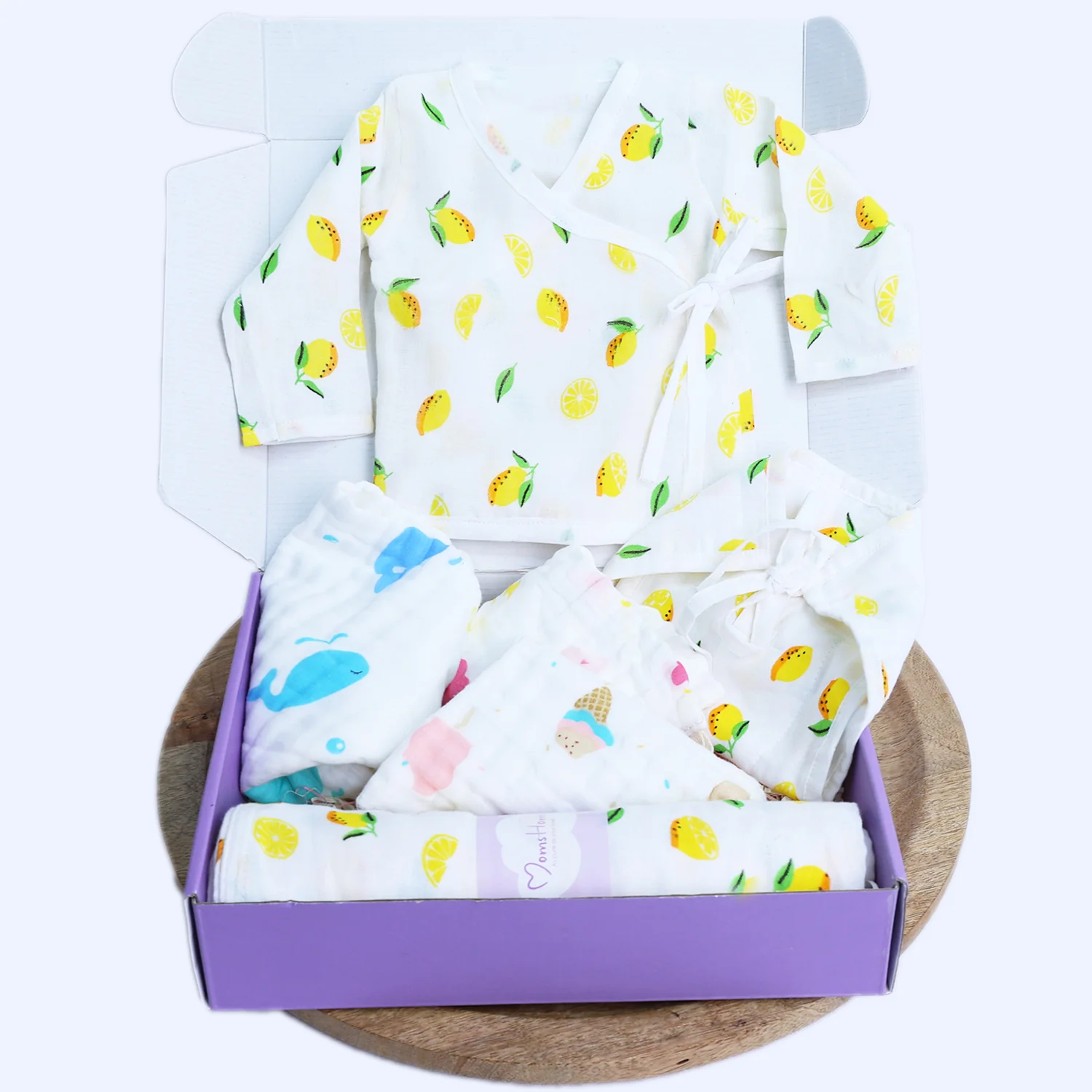 Organic Cotton Muslin Gift Combo Set For New Born Baby | Pack of 6 | Lemon - Image 2