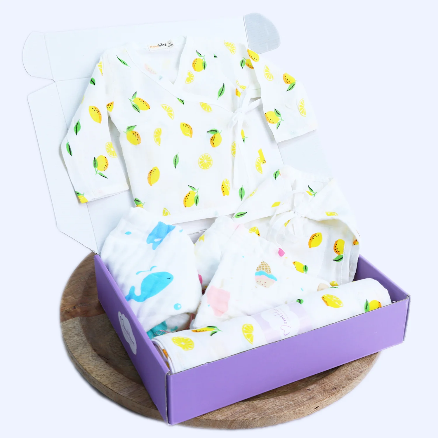 Organic Cotton Muslin Gift Combo Set For New Born Baby | Pack of 6 | Lemon - Image 3