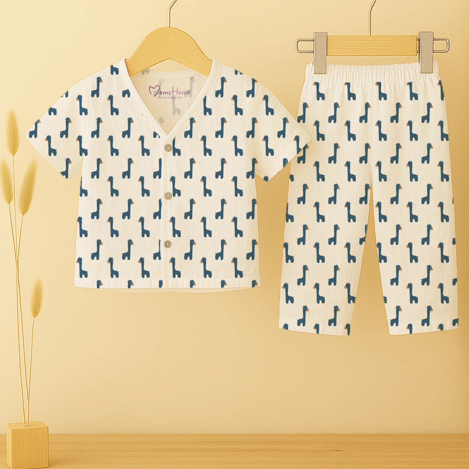 Organic Cotton Muslin Jhabla and Pant Set | Muslin Clothing For Newborn Babies | Half Sleeve Baby Jabla and  Baby Pajama Co-Ord Set | Giraffe | Set of 1 - Image 5