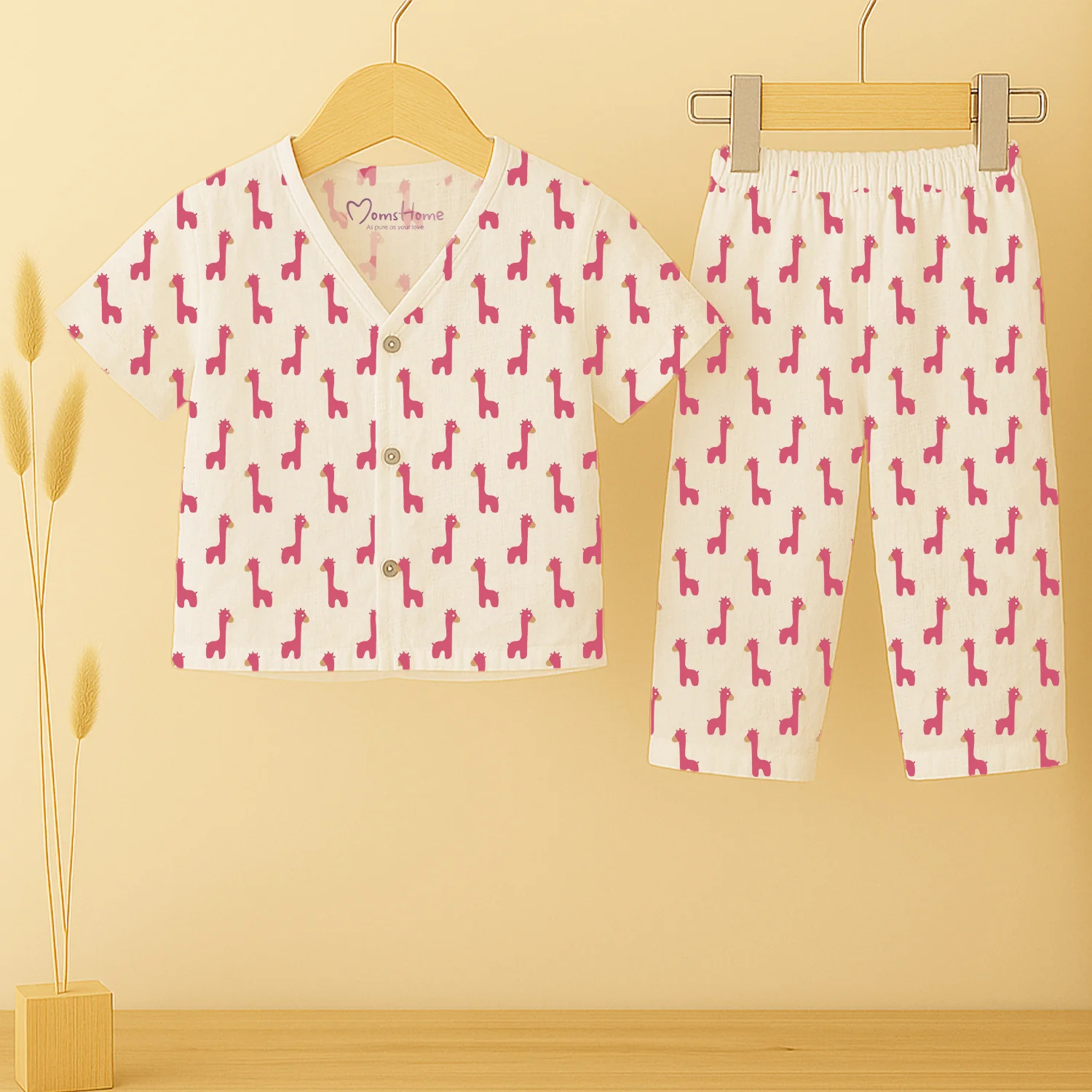 Organic Cotton Muslin Jhabla and Pant Set | Muslin Clothing For Newborn Babies | Half Sleeve Baby Jabla and  Baby Pajama Co-Ord Set | Giraffe | Set of 1 - Image 6