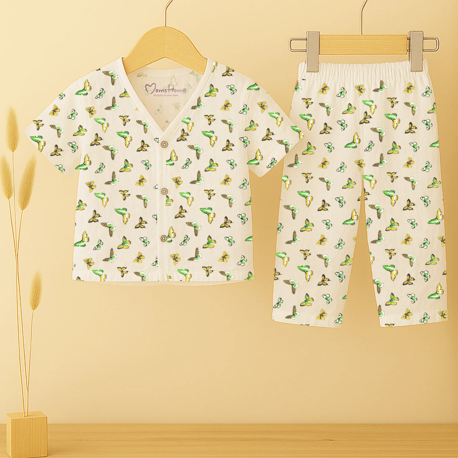 Organic Cotton Muslin Jhabla and Pant Set | Muslin Clothing For Newborn Babies | Half Sleeve Baby Jabla and  Baby Pajama Co-Ord Set | Set of 1 - Image 12