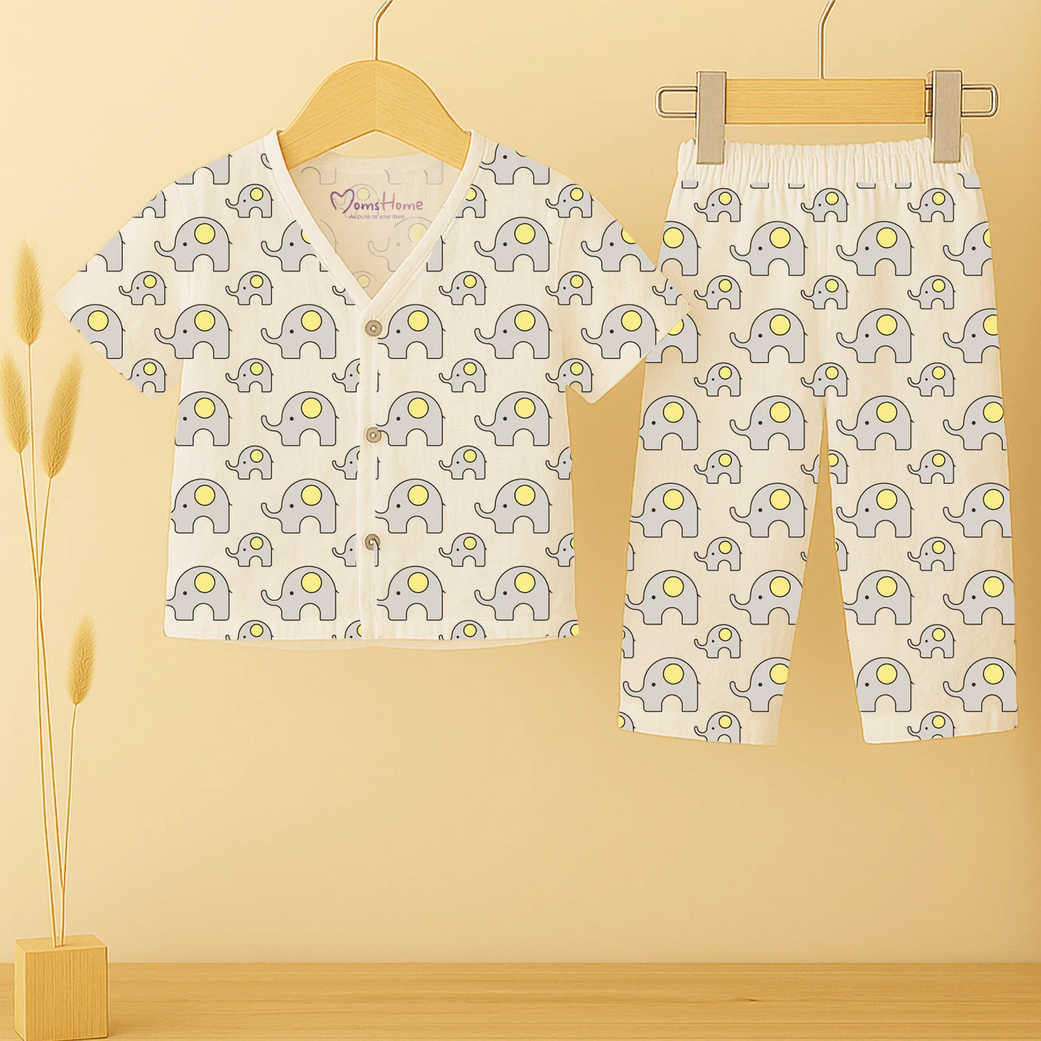 Organic Cotton Muslin Jhabla and Pant Set | Muslin Clothing For Newborn Babies | Half Sleeve Baby Jabla and  Baby Pajama Co-Ord Set | Set of 1 - Image 5