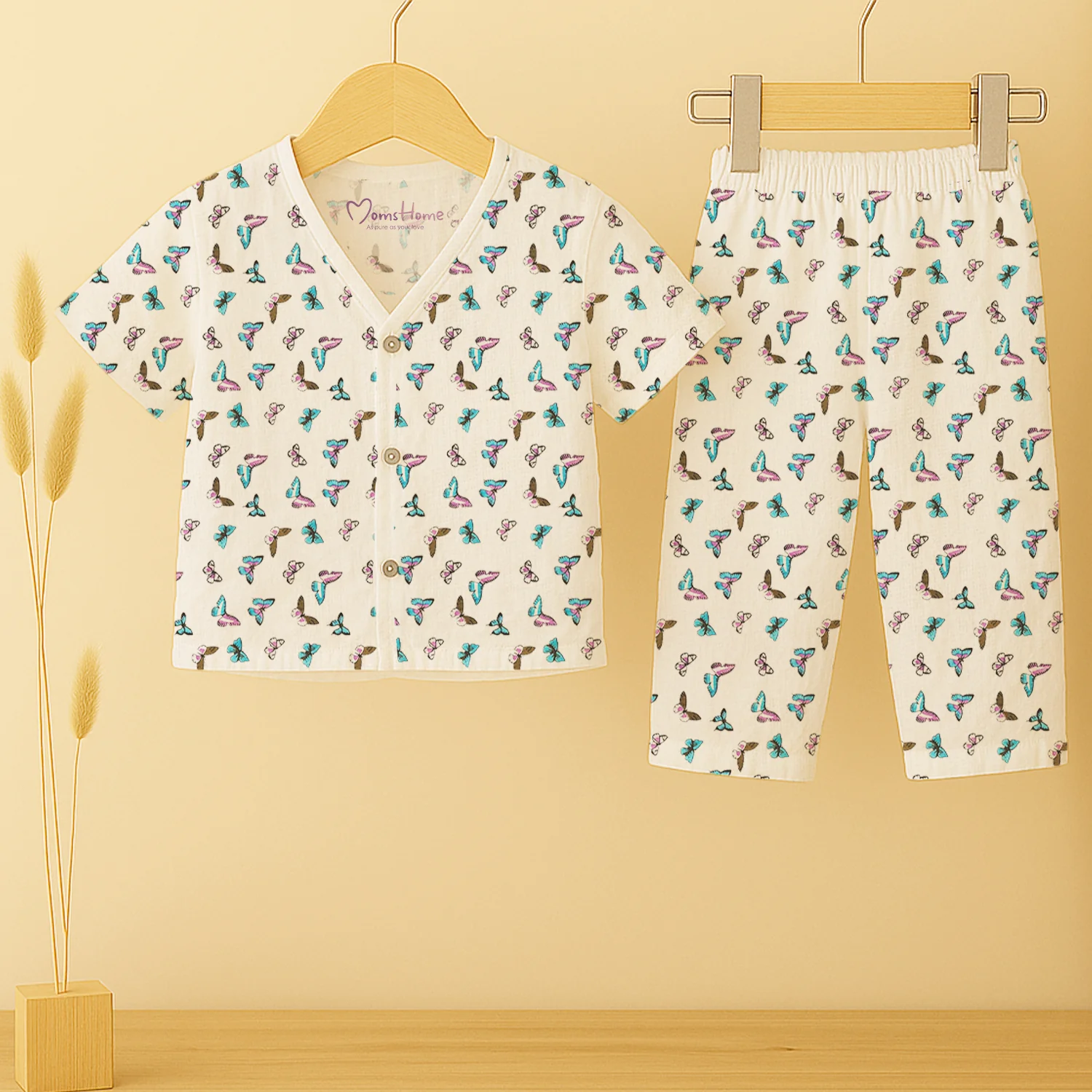 Organic Cotton Muslin Jhabla and Pant Set | Muslin Clothing For Newborn Babies | Half Sleeve Baby Jabla and  Baby Pajama Co-Ord Set | Set of 1 - Image 8