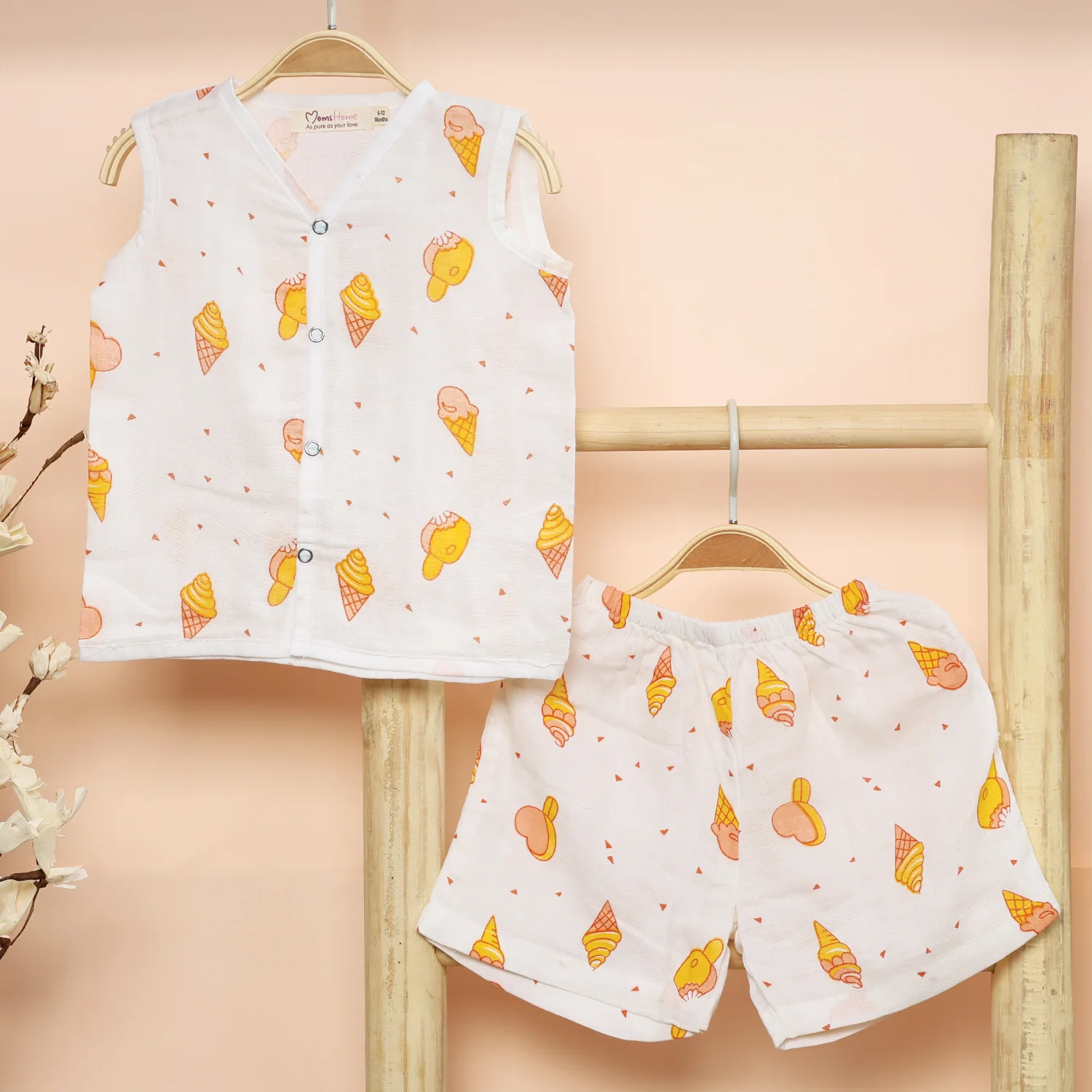 Organic Cotton Muslin Jhabla Short Set | Summer Clothing Set | 6-12 Months - Image 3