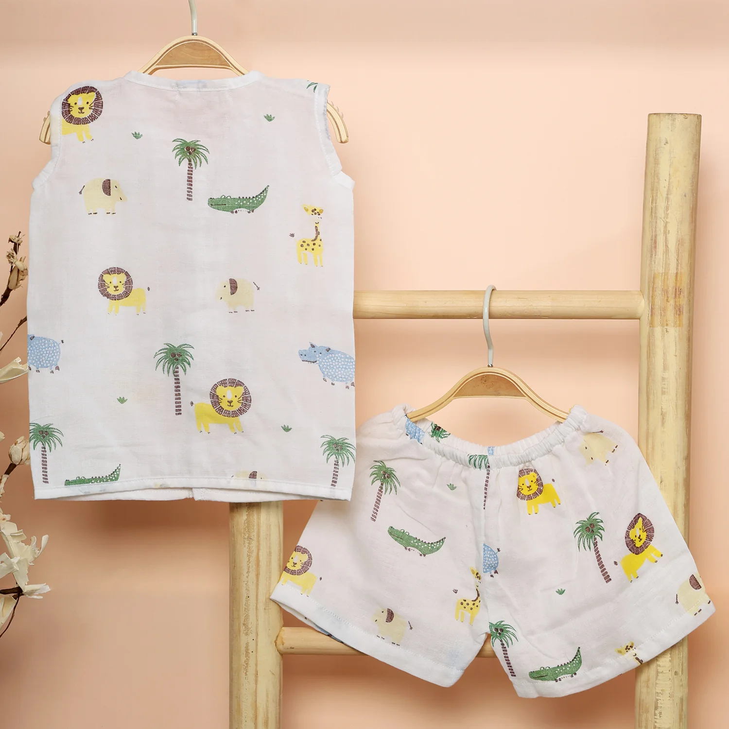 Organic Cotton Muslin Jhabla Short Set | Summer Clothing Set | 6-12 Months - Image 6