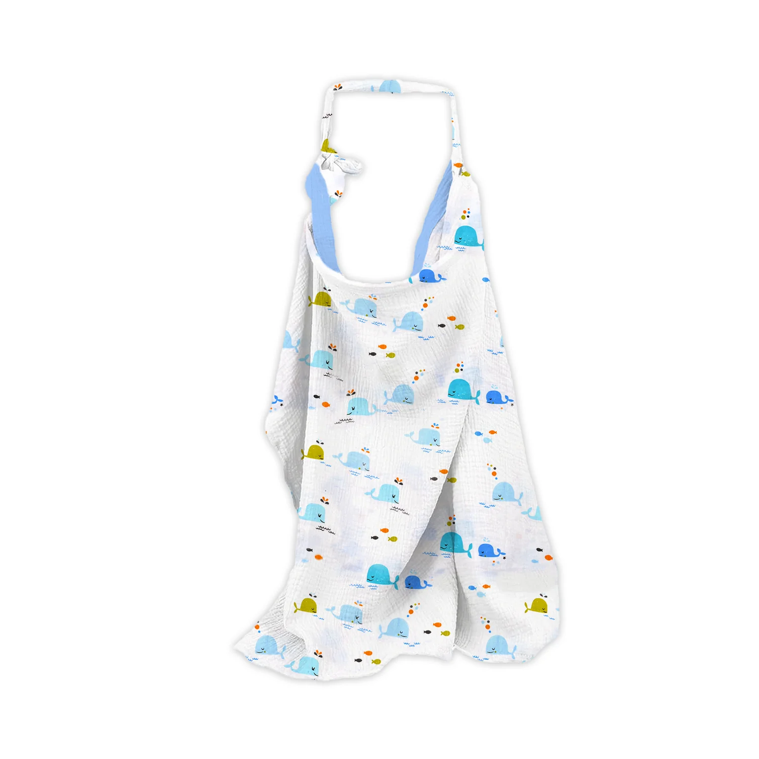 Organic Cotton Muslin Nursing Cover For Breastfeeding Feeding Apron - Blue Whale - Image 5
