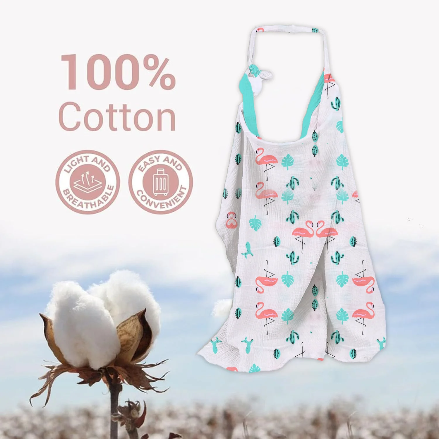 Organic Cotton Muslin Nursing Cover For Breastfeeding Feeding Apron - Flamingo - Image 11