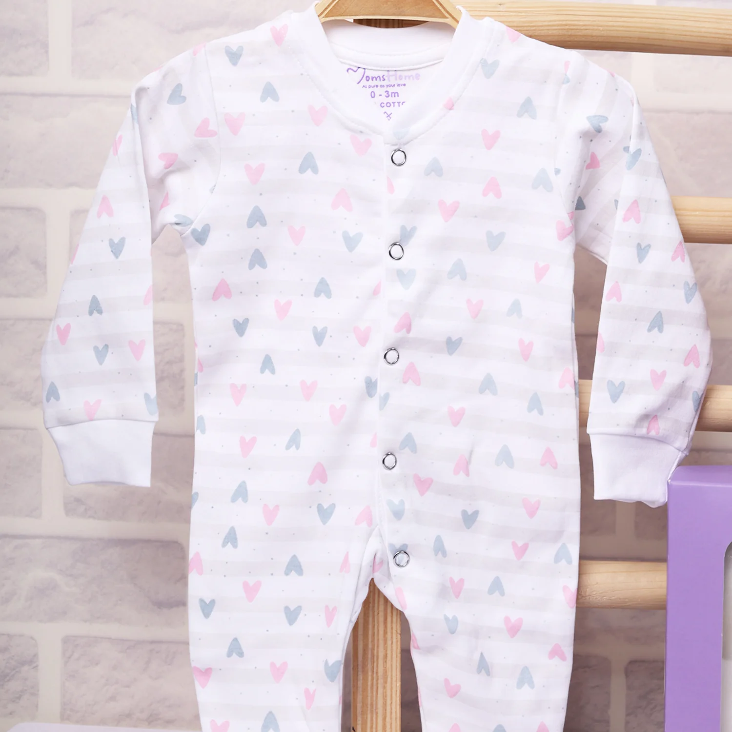 Organic Cotton New Born Baby Full Body Romper | New Born Baby Clothing | Little Hearts | 0-12 Months | Pack of 1 - Image 5