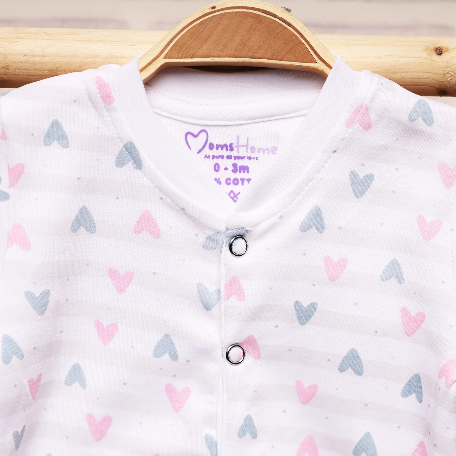 Organic Cotton New Born Baby Full Body Romper | New Born Baby Clothing | Little Hearts | 0-12 Months | Pack of 1 - Image 6