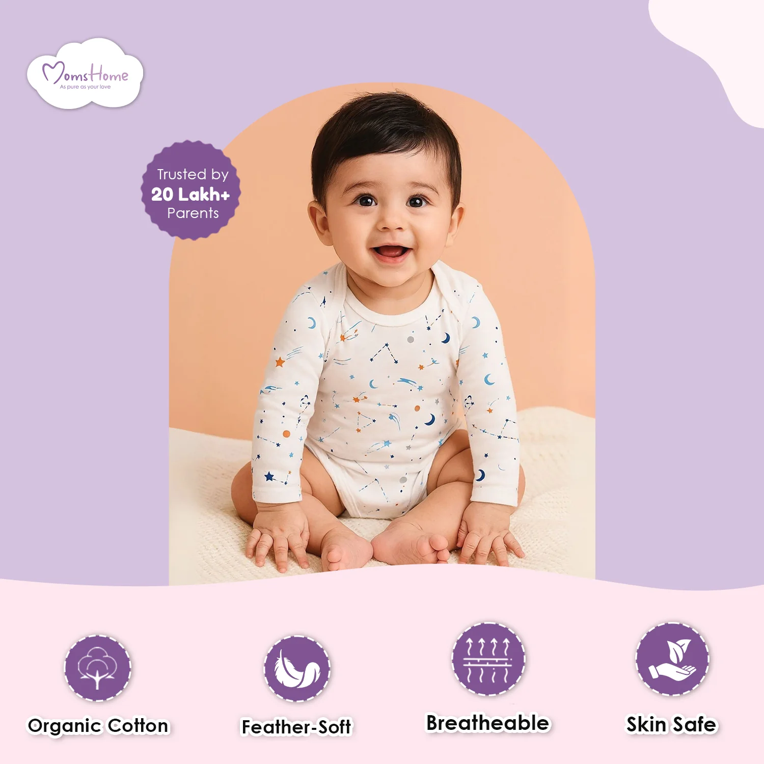 Organic Cotton Baby Full Sleeve Onesie | Galaxy & Little Hearts  | Pack of 2 - Image 3