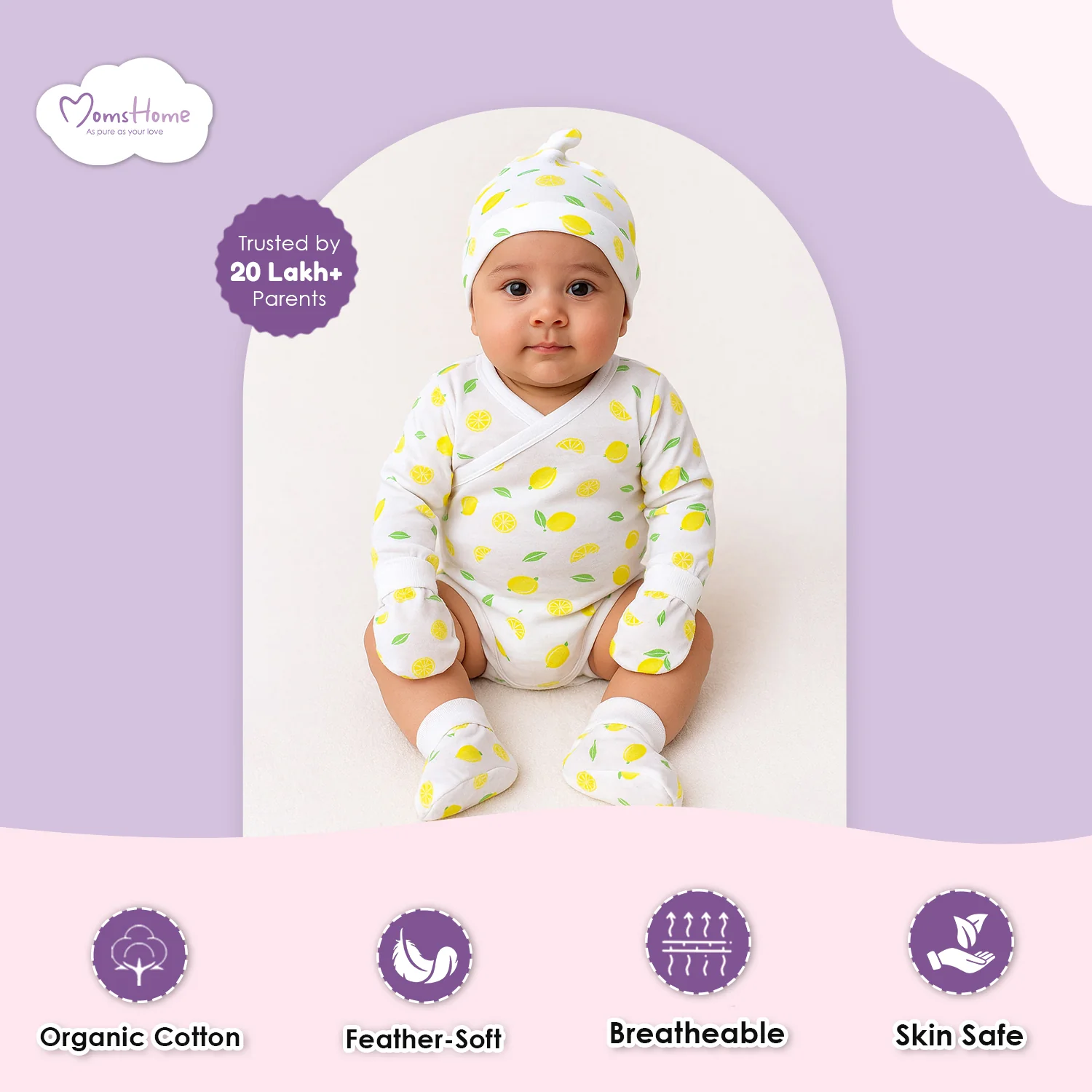 Organic Cotton Baby Essentials Gift Set | Baby Shower Gift Hamper | Baby Clothing Gift Combo | Lemon | Pack of 6 - Image 8
