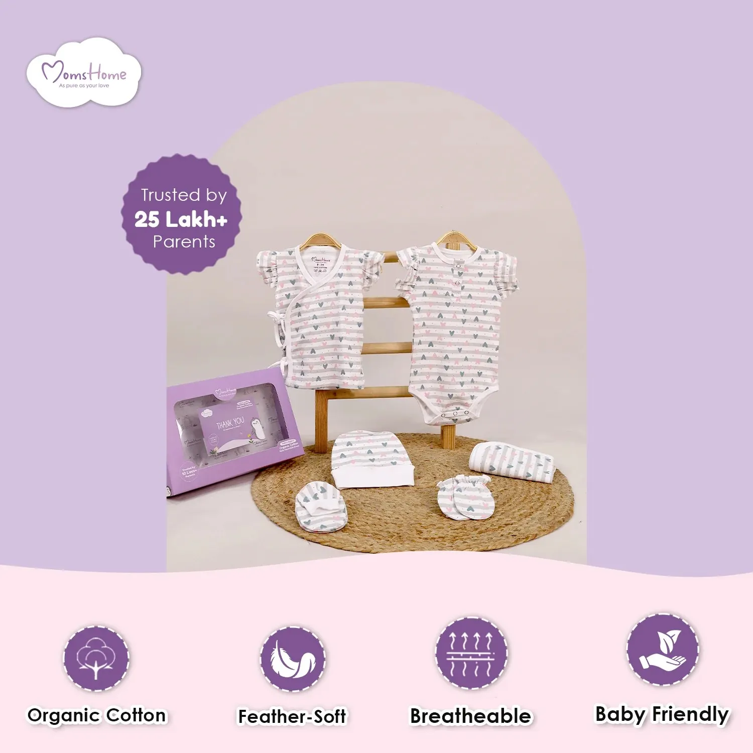 Organic Cotton Newborn Baby Clothing Set | Baby Shower Gift Hamper | 0-3 Months | Pack of 6 - Image 5