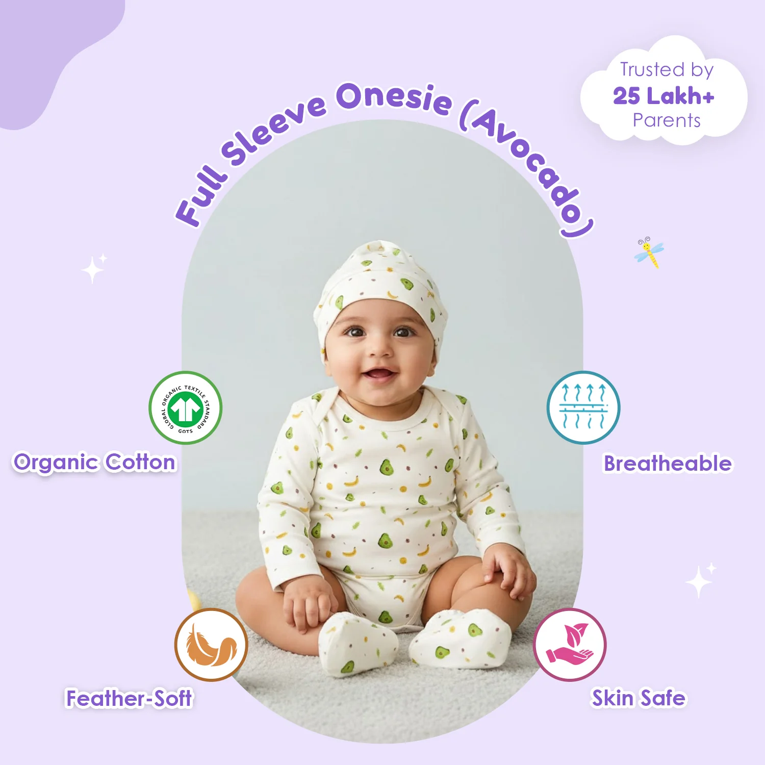 Organic Cotton Newborn Baby Clothing Set | Baby Shower Gift Hamper | Full Sleeve Onesie & Cap, Mittens, Botties Set | 0-6 Months | Pack of 4 - Image 3