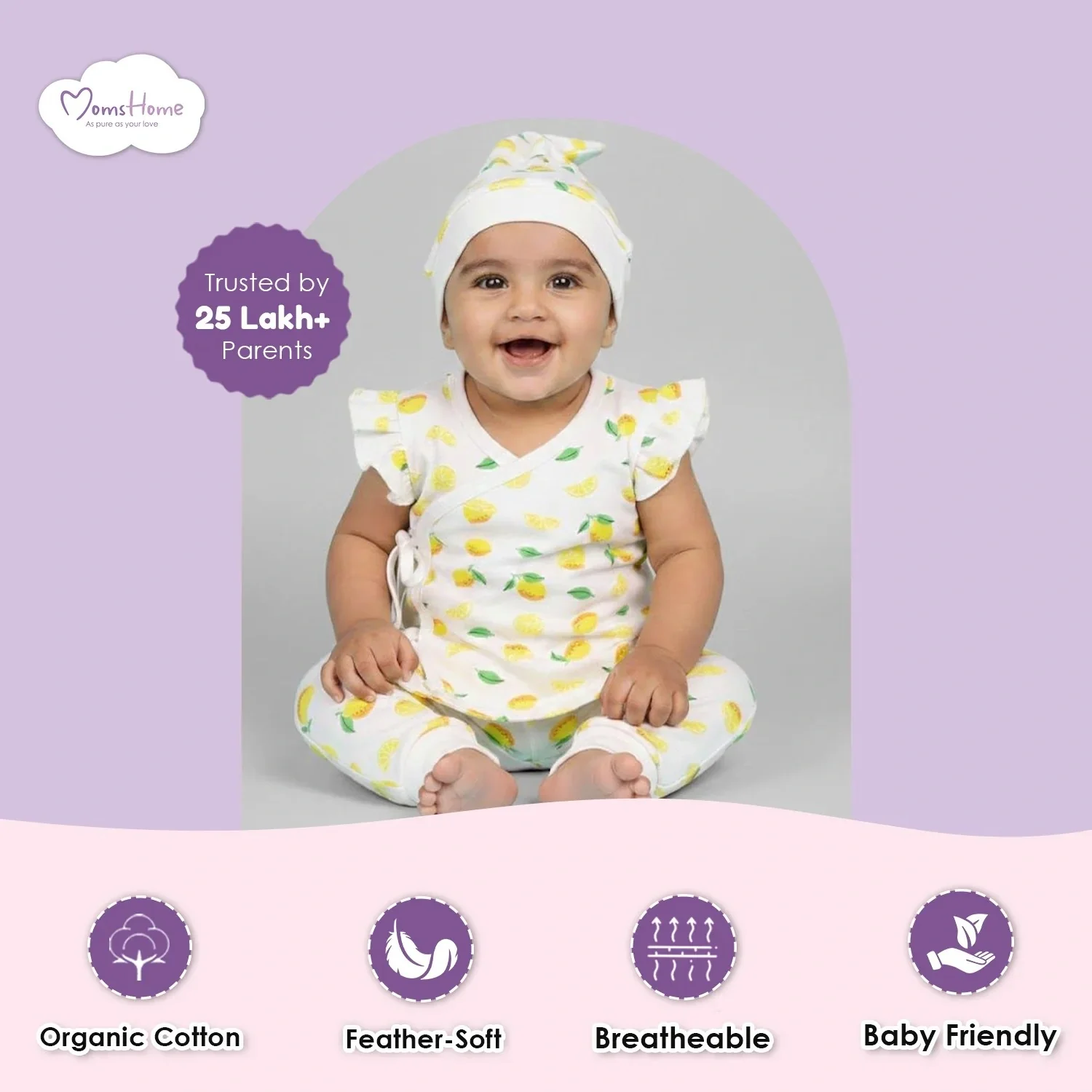 Organic Cotton Newborn Baby Clothing Set | Baby Shower Gift Hamper | Kimono Top, Pyjama & Cap Set | 0-6 Months | Pack of 3 - Image 6