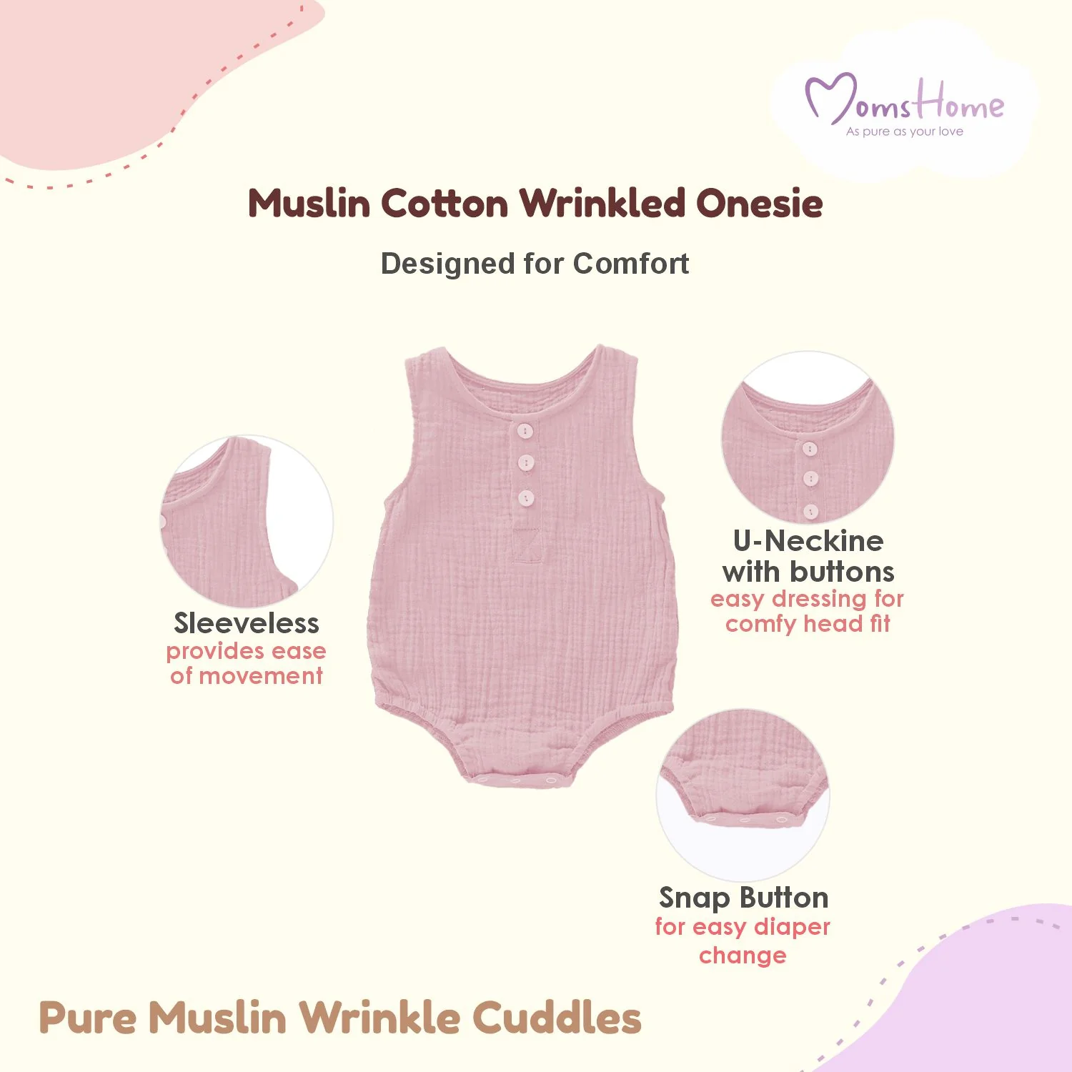 Baby Organic Cotton Onesie | White, Pink , Blue , Light Brown | Pack of 4 - Image 11