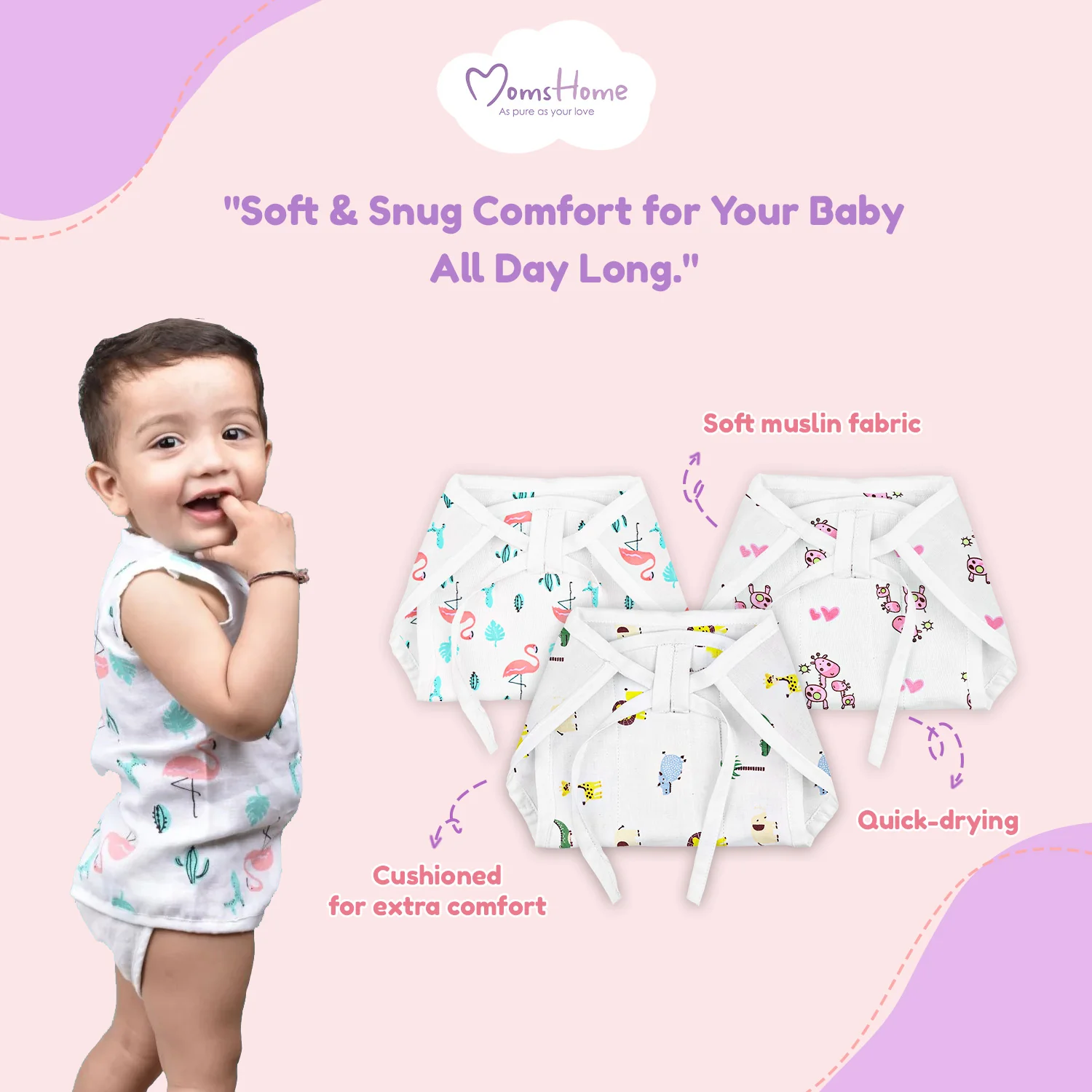 Organic Cotton Printed Muslin Nappies | Jungle, Monkey & Cat | Pack of 3 - Image 6