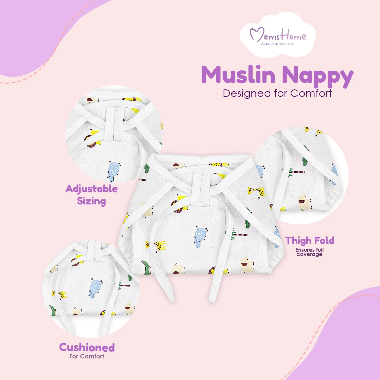 Organic Cotton Printed Muslin Nappies | Jungle, Monkey & Cat | Pack of 3 - Image 7