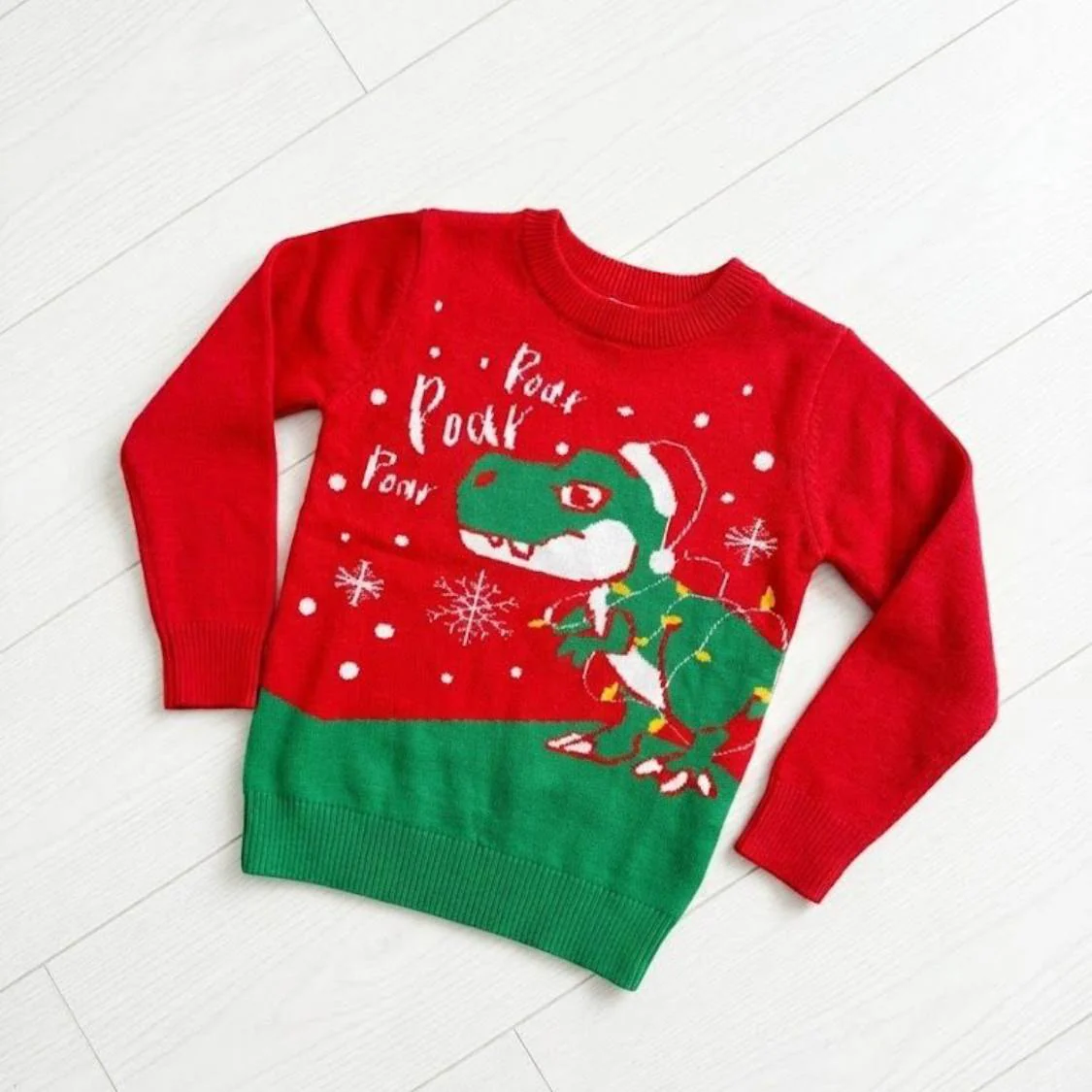 Organic Cotton Unisex Baby Winter Sweaters Dinosaur Red - Image 2