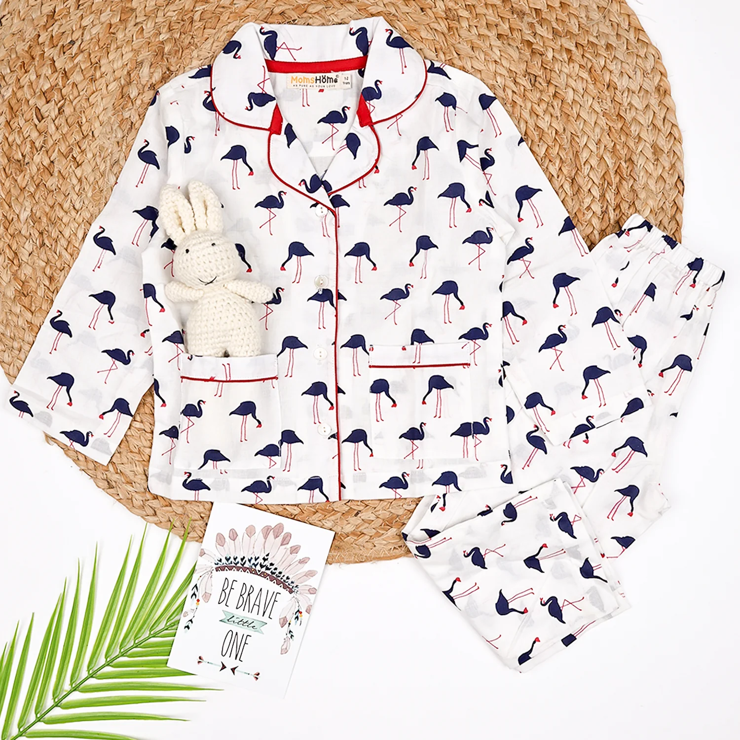 Organic Cotton Unisex Kids Pajama Set Combo | Night Suit | Sleepwear | Blue  Flamingo - Image 7
