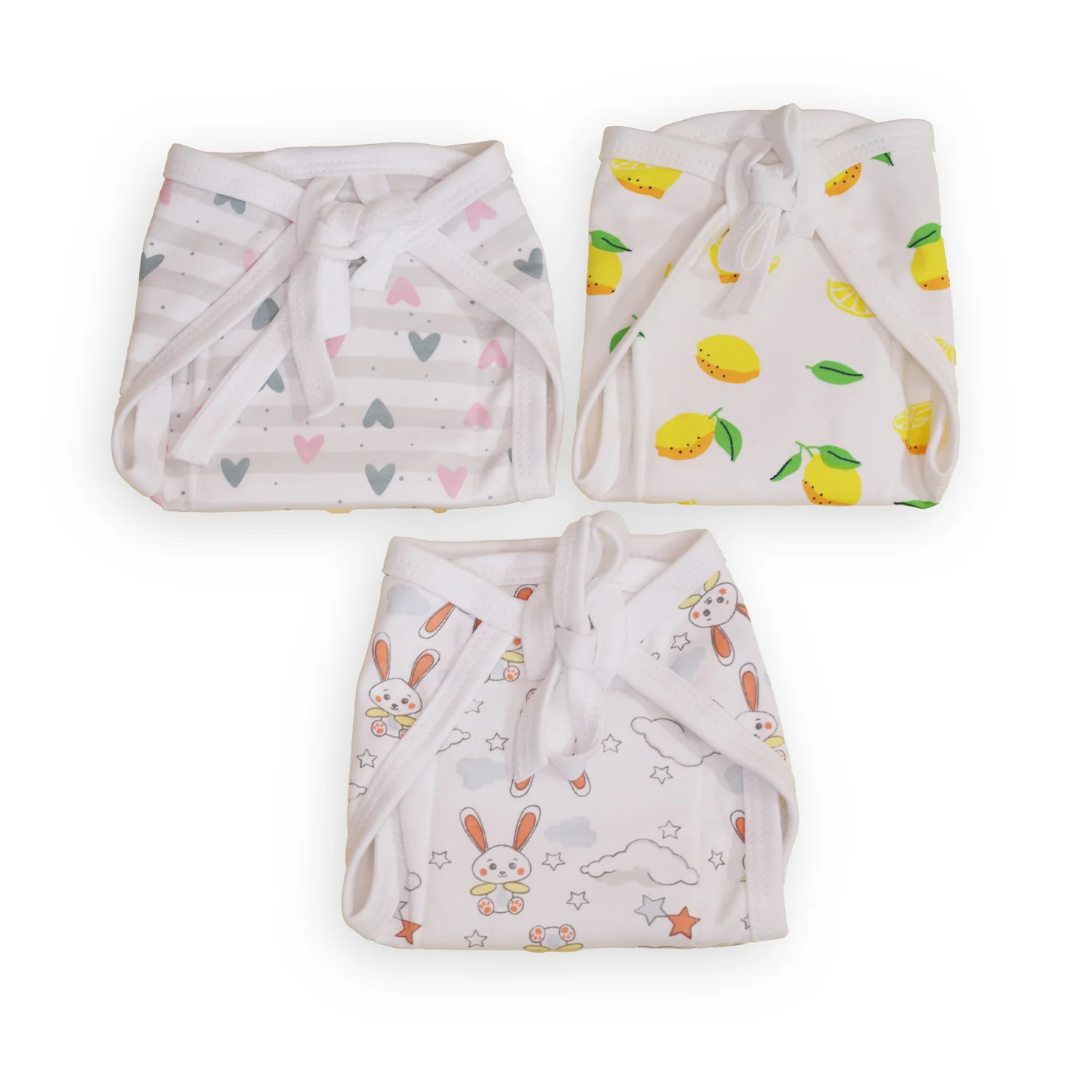 Printed Cushioned Nappies Combo | Organic Cotton Nappies For New Born Baby | 0-6 Months | Heart, Lemon, Bunny | Pack of 3 - Image 9