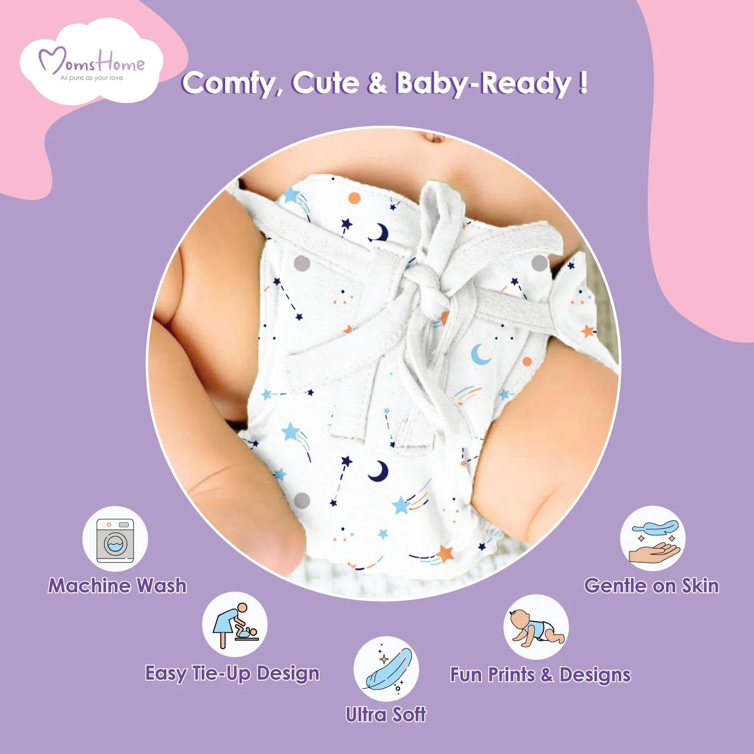 Printed Cushioned Nappies Combo | Organic Cotton Nappies For New Born Baby | 0-6 Months | Pack of 1 - Image 6