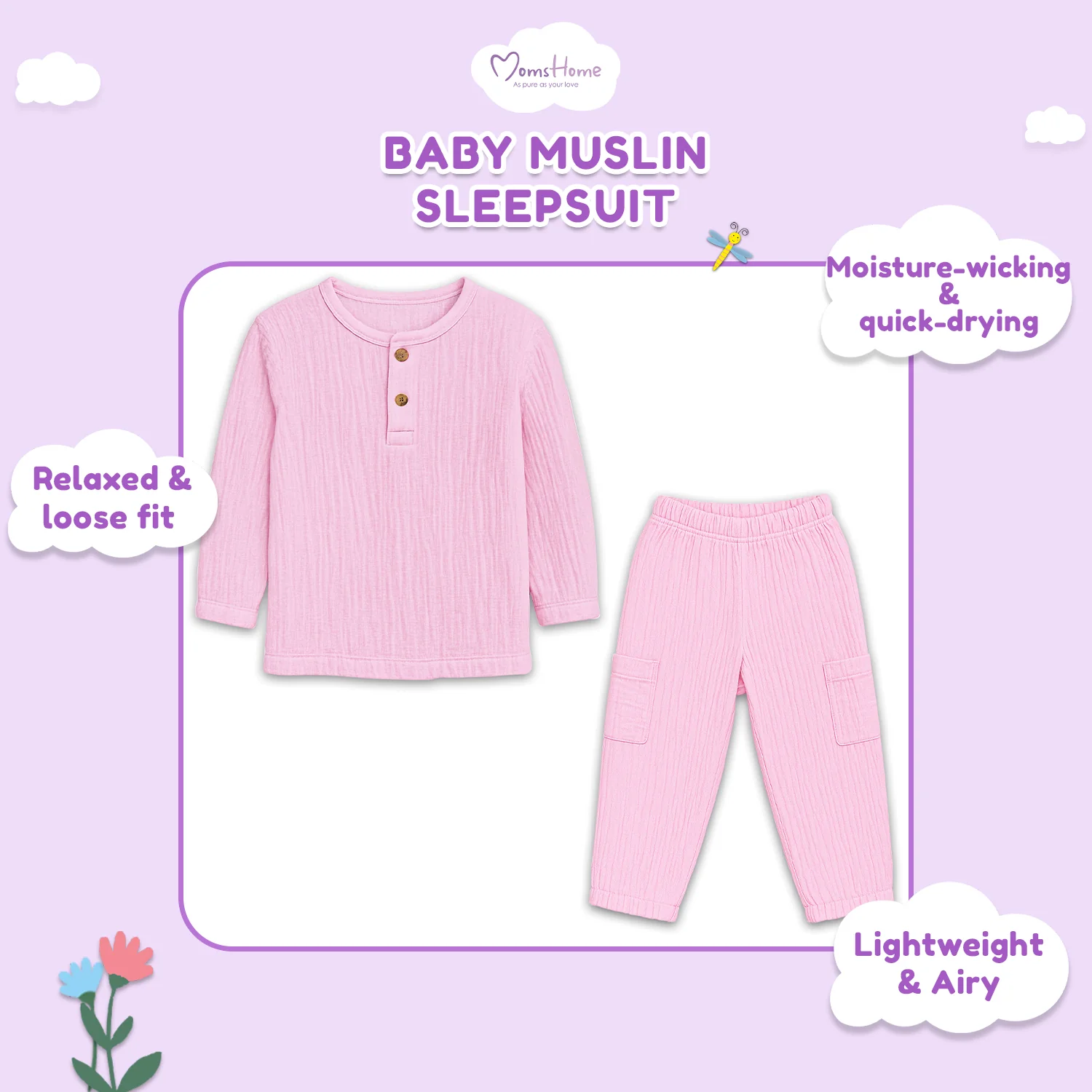 Shirt & Pant Co-ord Set for Girls | Elegant & Comfortable Summer Wear | Organic Cotton Clothing Set | Pink | Pack of 1 - Image 6