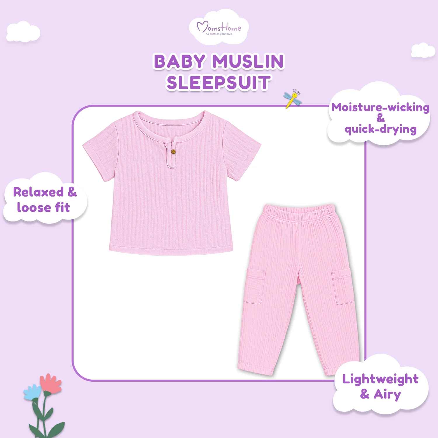 T-Shirt & Pant Co-ord Set for Girls | Elegant & Comfortable Summer Wear | Organic Cotton Clothing Set | Pink | Pack of 1 - Image 4
