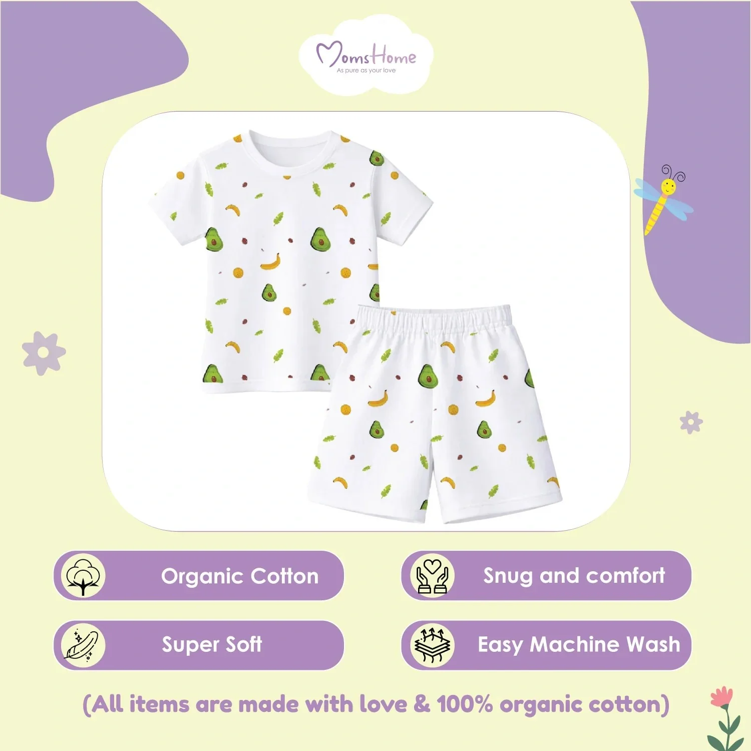 T-Shirt & Shorts Co-ord Set for Kids | Elegant & Comfortable Summer Wear | Organic Cotton Clothing Set | Avocado | Pack of 1 - Image 3