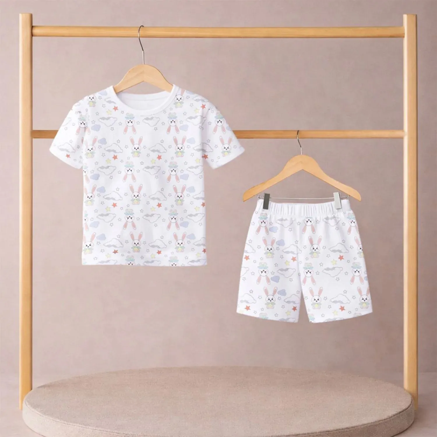 T-Shirt & Shorts Co-ord Set for Kids | Elegant & Comfortable Summer Wear | Organic Cotton Clothing Set | Bunny | Pack of 1 - Image 2