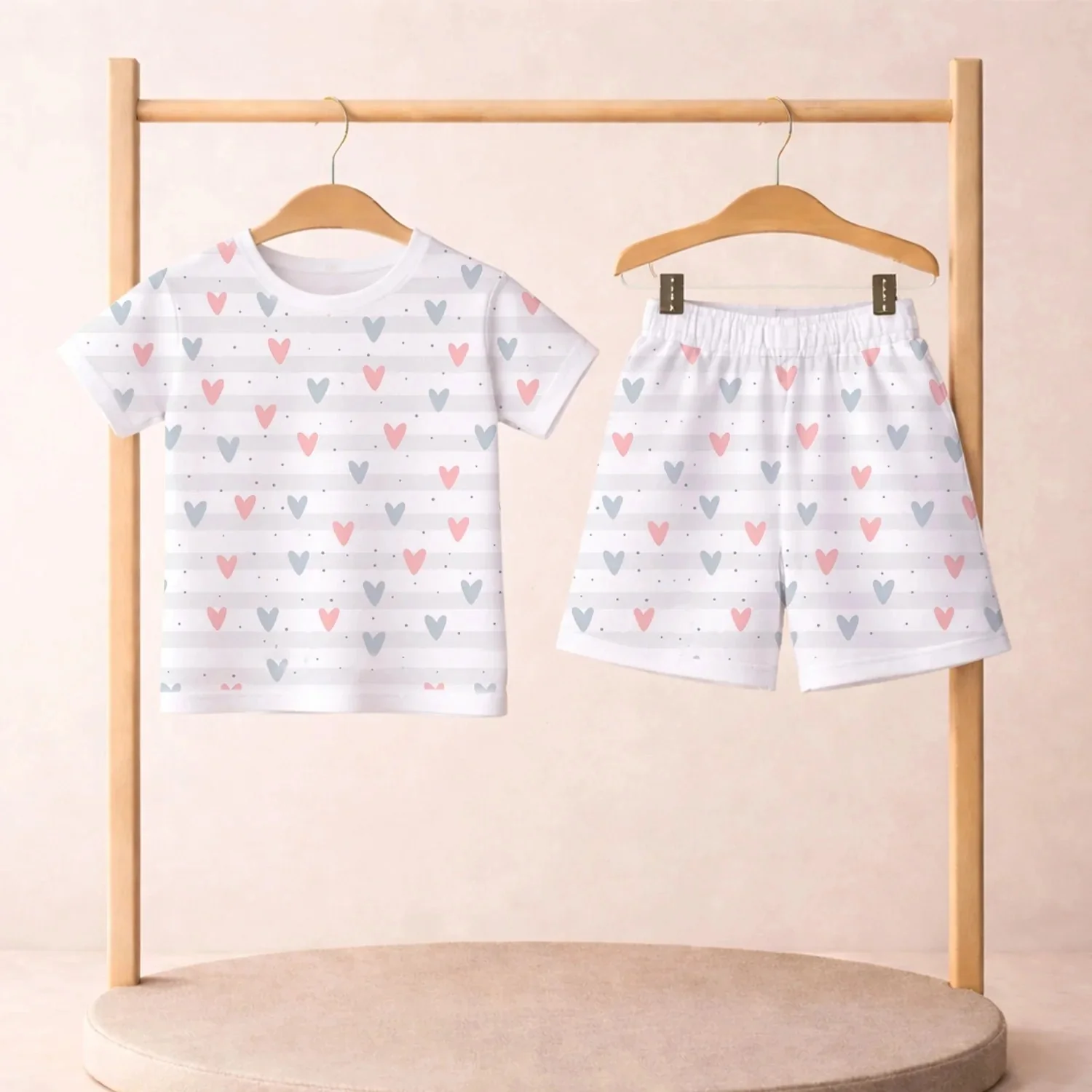 T-Shirt & Shorts Co-ord Set for Kids | Elegant & Comfortable Summer Wear | Organic Cotton Clothing Set | Little Heart | Pack of 1 - Image 2